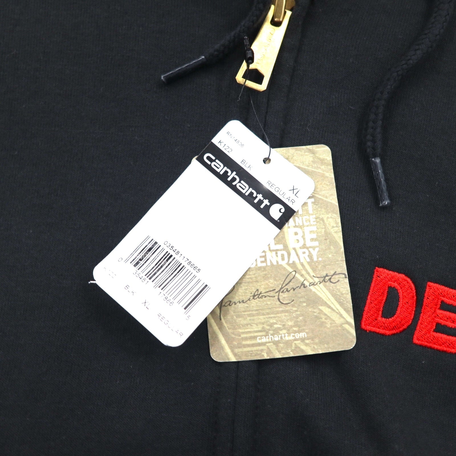 Carhartt felpa con cappuccio full zip XL nera, interno felpato, ricamo DELTA, MIDWEIGHT HOODED ZIPFRONT SWEAT K122, made in Messico, nuovo senza etichette