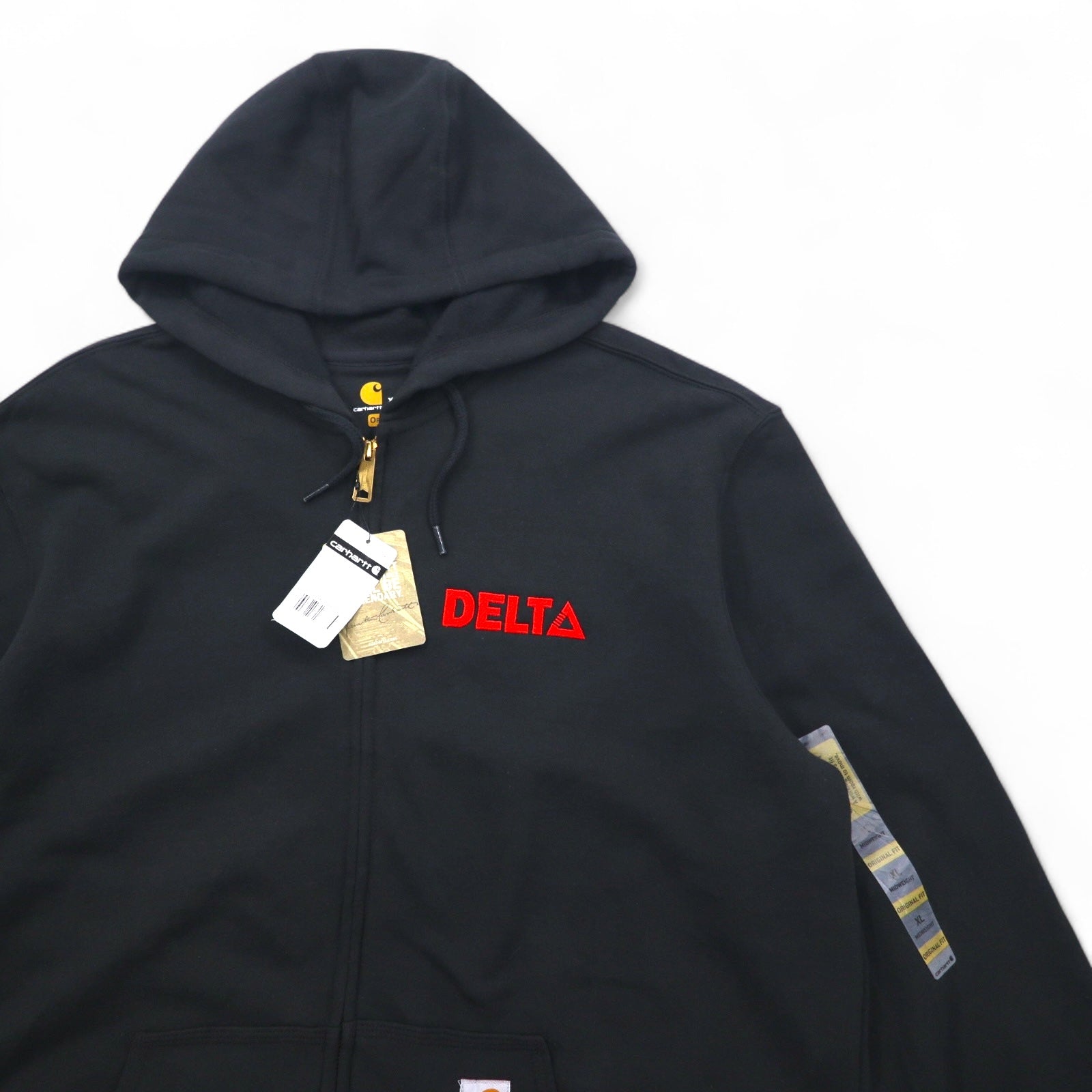 Carhartt felpa con cappuccio full zip XL nera, interno felpato, ricamo DELTA, MIDWEIGHT HOODED ZIPFRONT SWEAT K122, made in Messico, nuovo senza etichette