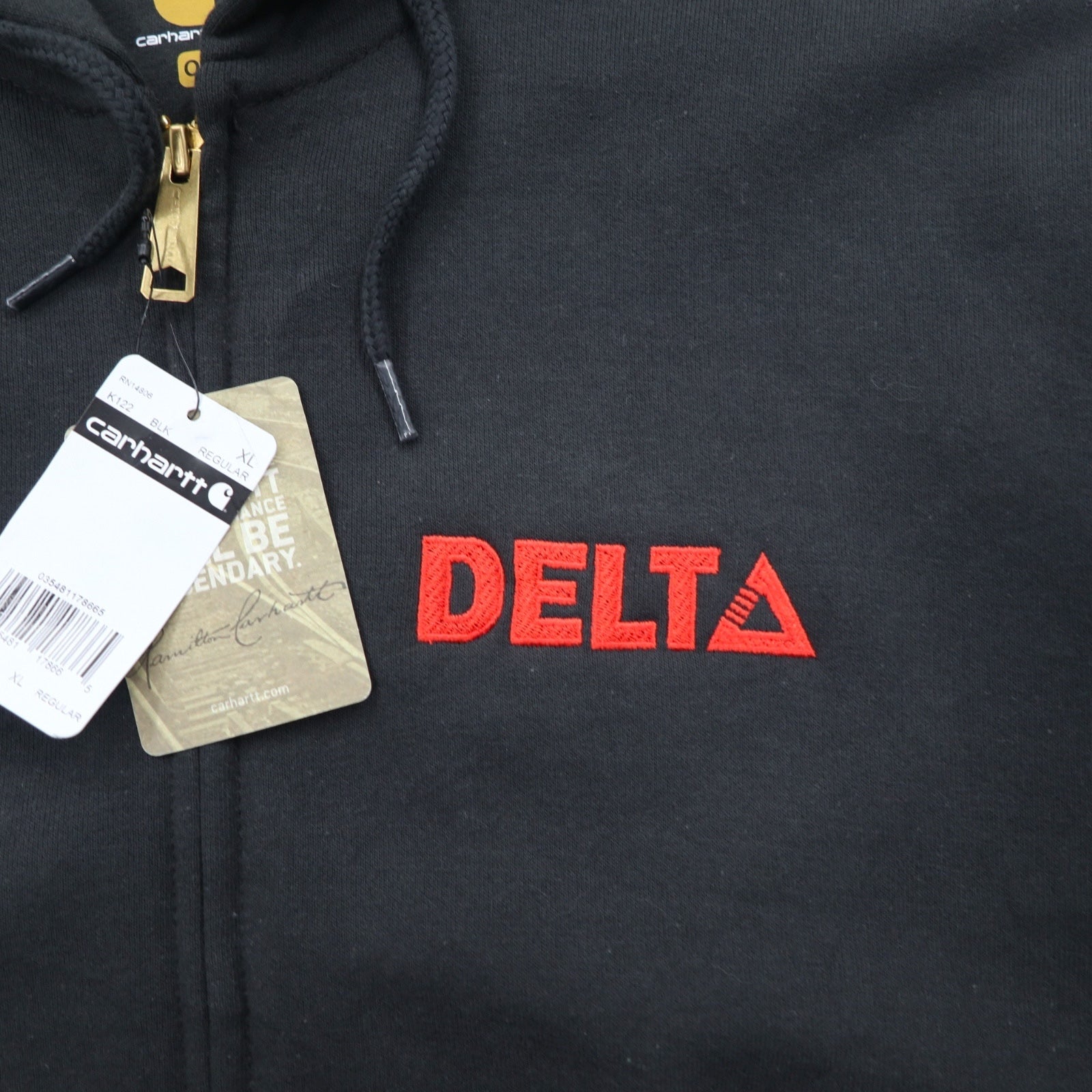 Carhartt felpa con cappuccio full zip XL nera, interno felpato, ricamo DELTA, MIDWEIGHT HOODED ZIPFRONT SWEAT K122, made in Messico, nuovo senza etichette