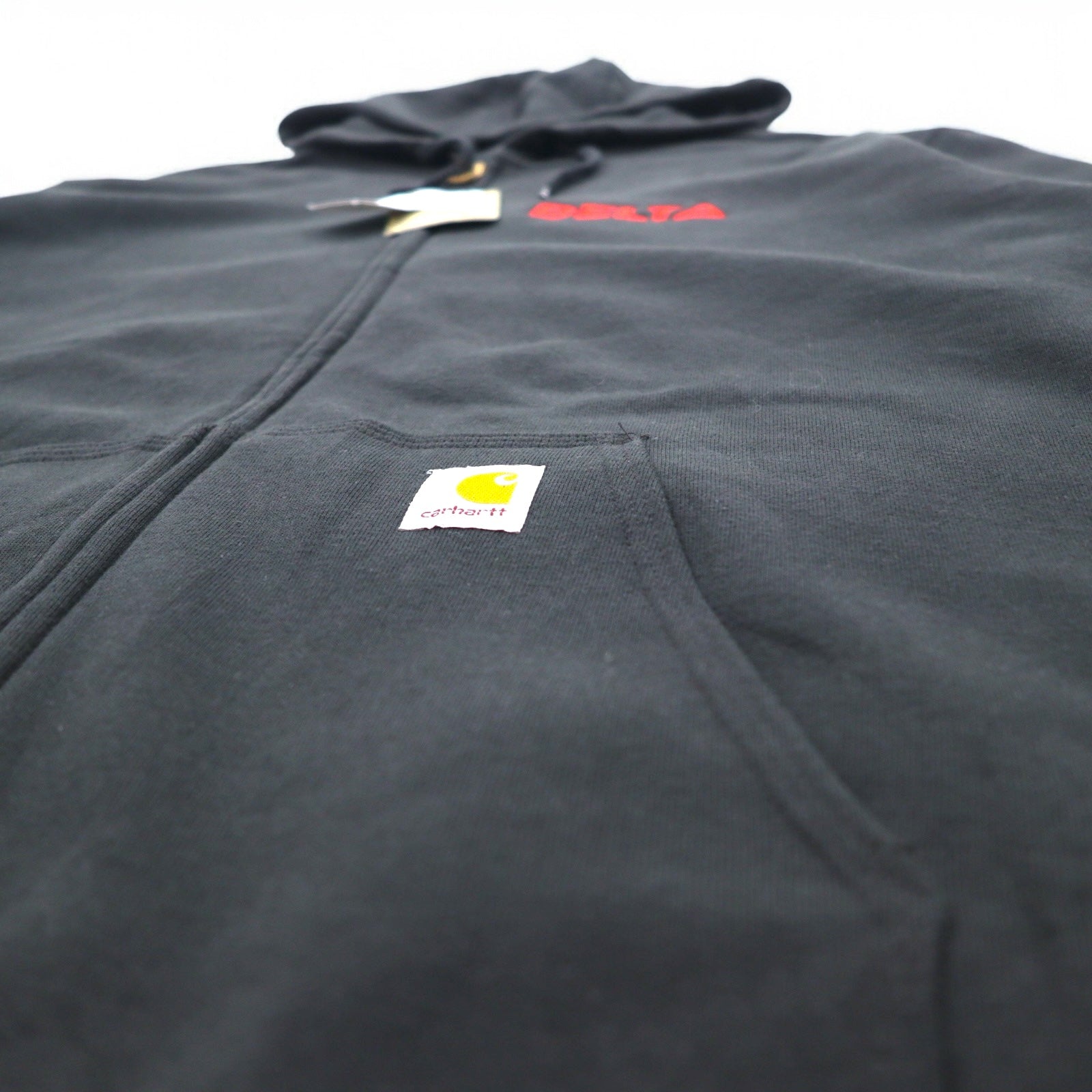 Carhartt felpa con cappuccio full zip XL nera, interno felpato, ricamo DELTA, MIDWEIGHT HOODED ZIPFRONT SWEAT K122, made in Messico, nuovo senza etichette