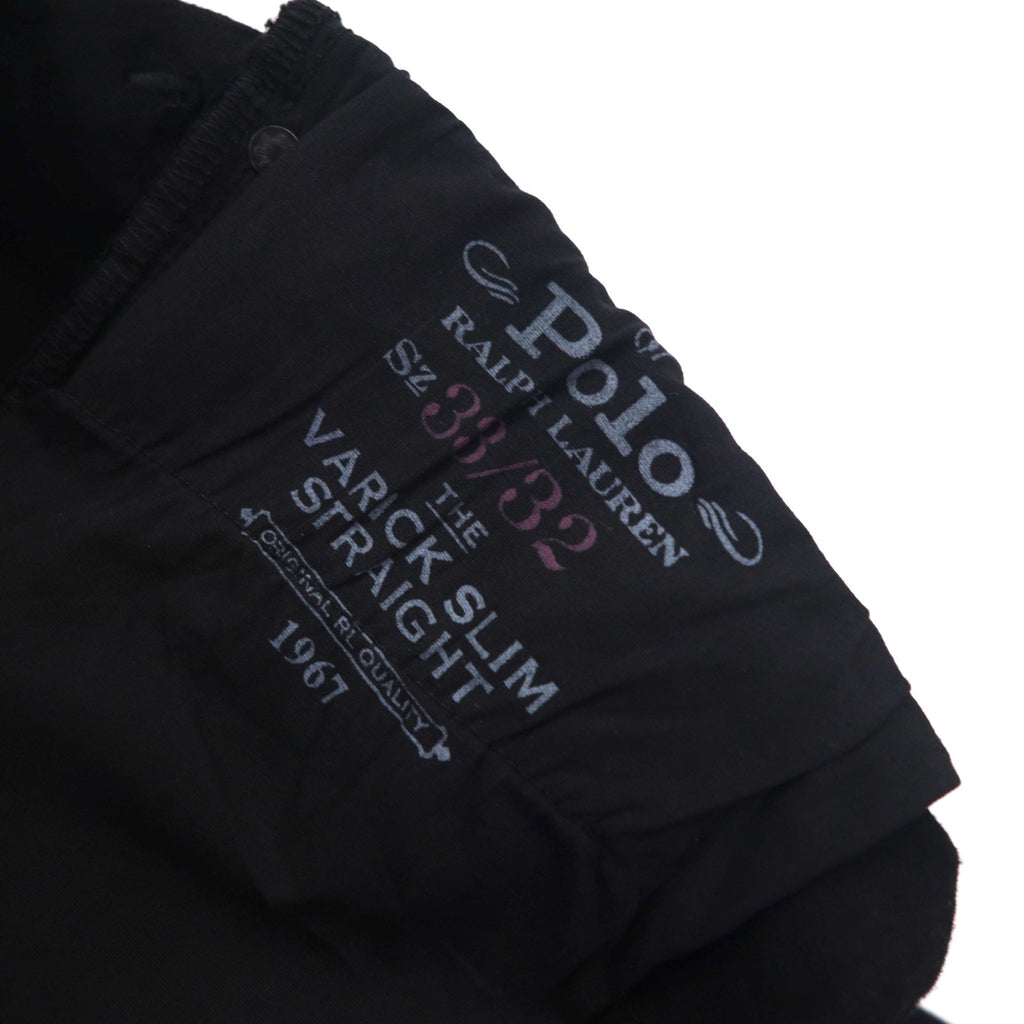 POLO RALPH LAUREN Jeans in denim nero a gamba dritta, taglia L, in cotone, cerniera IDEAL, patta con zip, patch in pelle, VARICK SLIM STRAIGHT JEANS