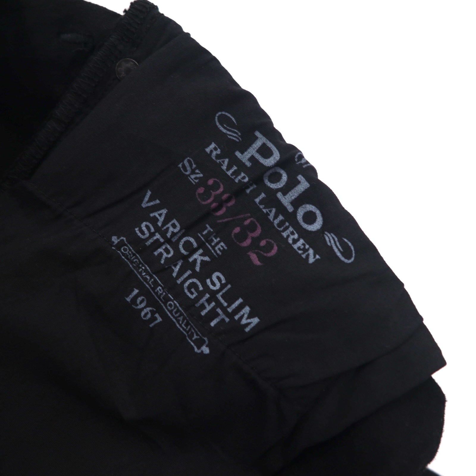 POLO RALPH LAUREN Jeans in denim nero a gamba dritta, taglia L, in cotone, cerniera IDEAL, patta con zip, patch in pelle, VARICK SLIM STRAIGHT JEANS