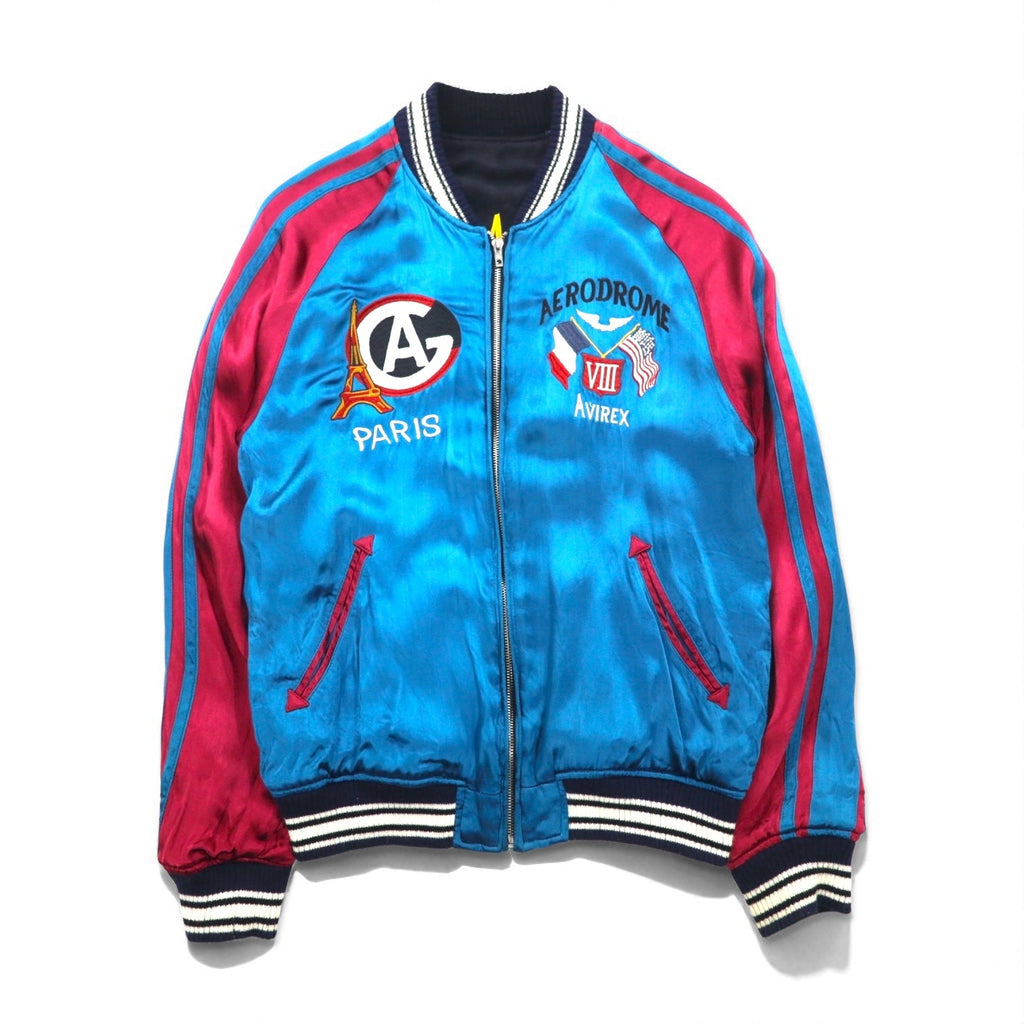 AVIREX Giacca Souvenir Reversibile in Raso Sukajan L Nera Blu Raso Ricamata 6112012