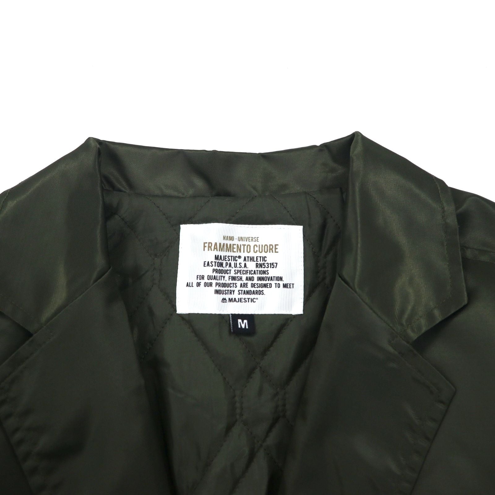 MAJESTIC × FRAMMENTO CUORE ナイロン テーラードジャケット M カーキ 中綿 XM23-MAJ-0009-GRN6 nano universe 別注