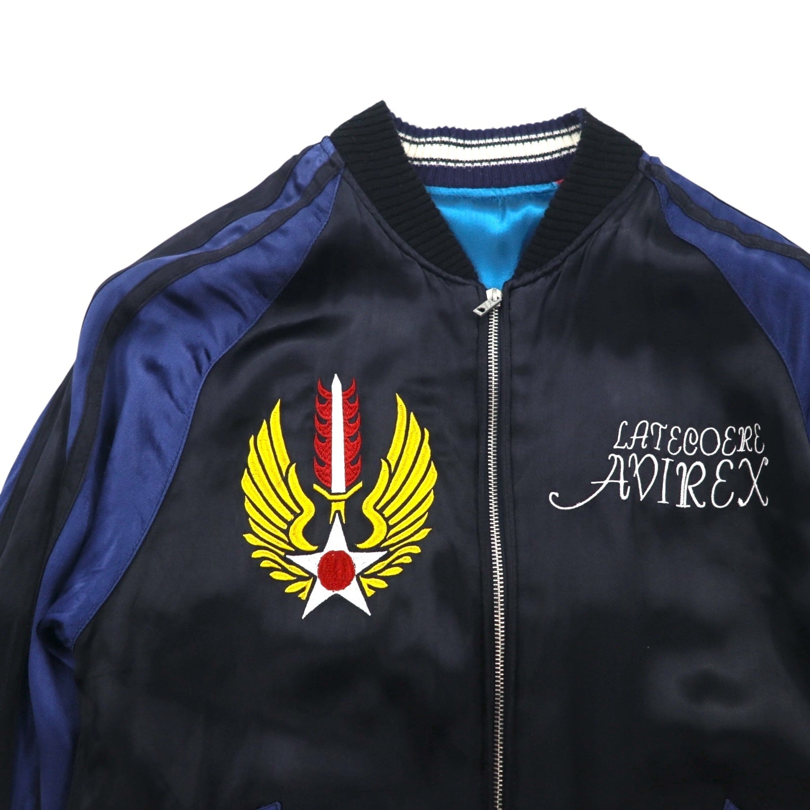 AVIREX Giacca Souvenir Reversibile in Raso Sukajan L Nera Blu Raso Ricamata 6112012