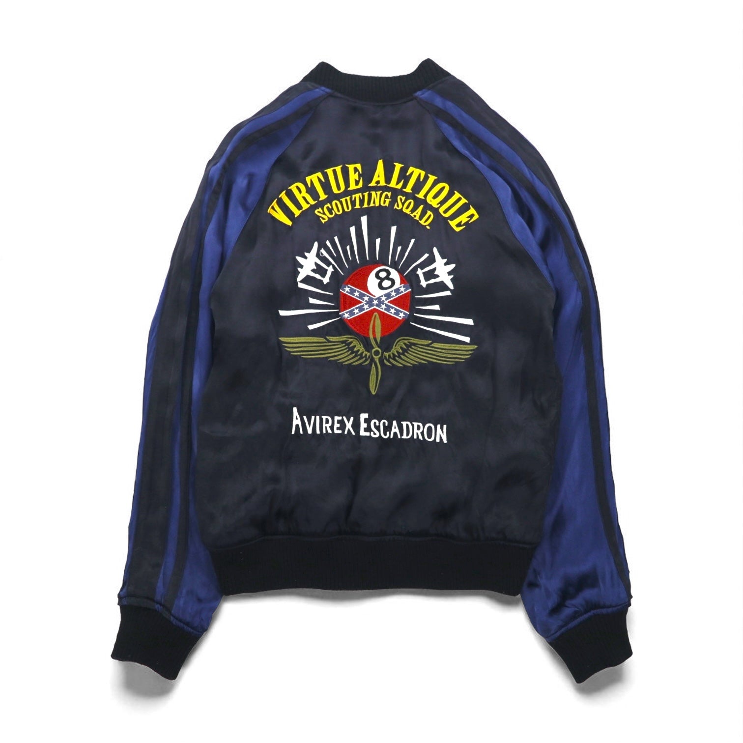 AVIREX Giacca Souvenir Reversibile in Raso Sukajan L Nera Blu Raso Ricamata 6112012