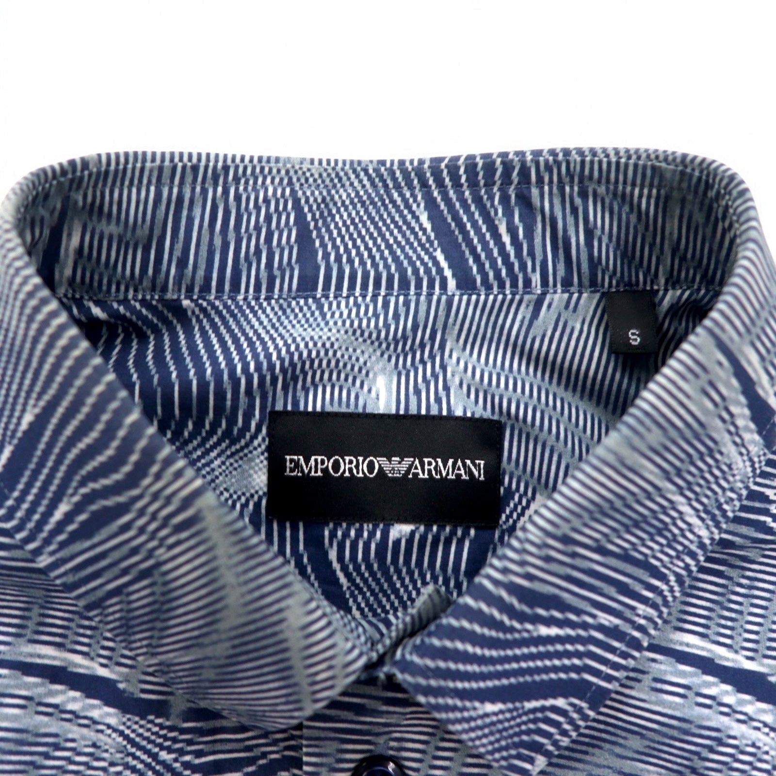 EMPORIO ARMANI 総柄 ドレスシャツ S ネイビー コットン チュニジア製