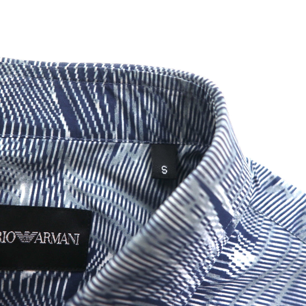 EMPORIO ARMANI 総柄 ドレスシャツ S ネイビー コットン チュニジア製
