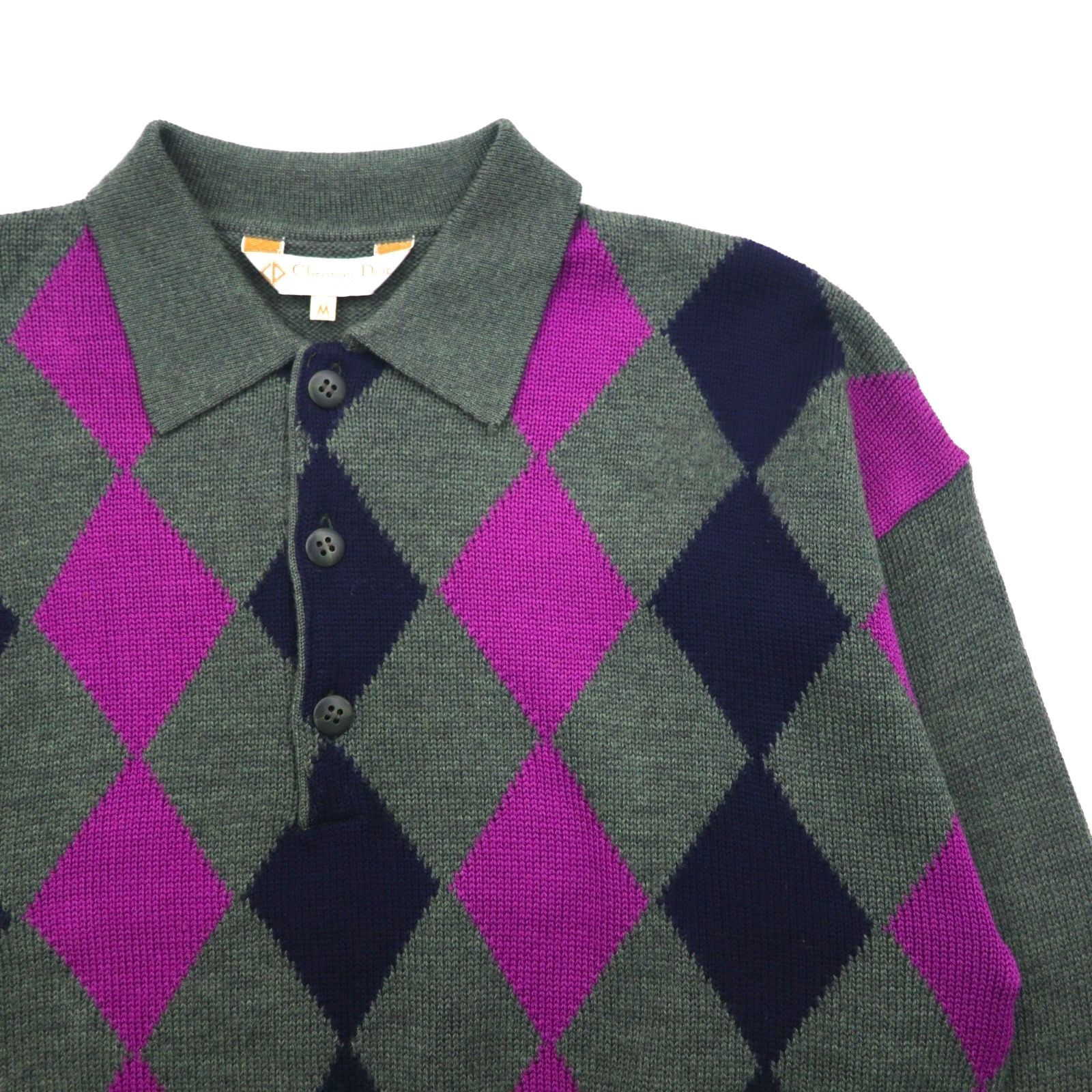 Christian Dior SPORTS 90年代 日本製 ポロニット セーター M チャコール ウール アーガイル