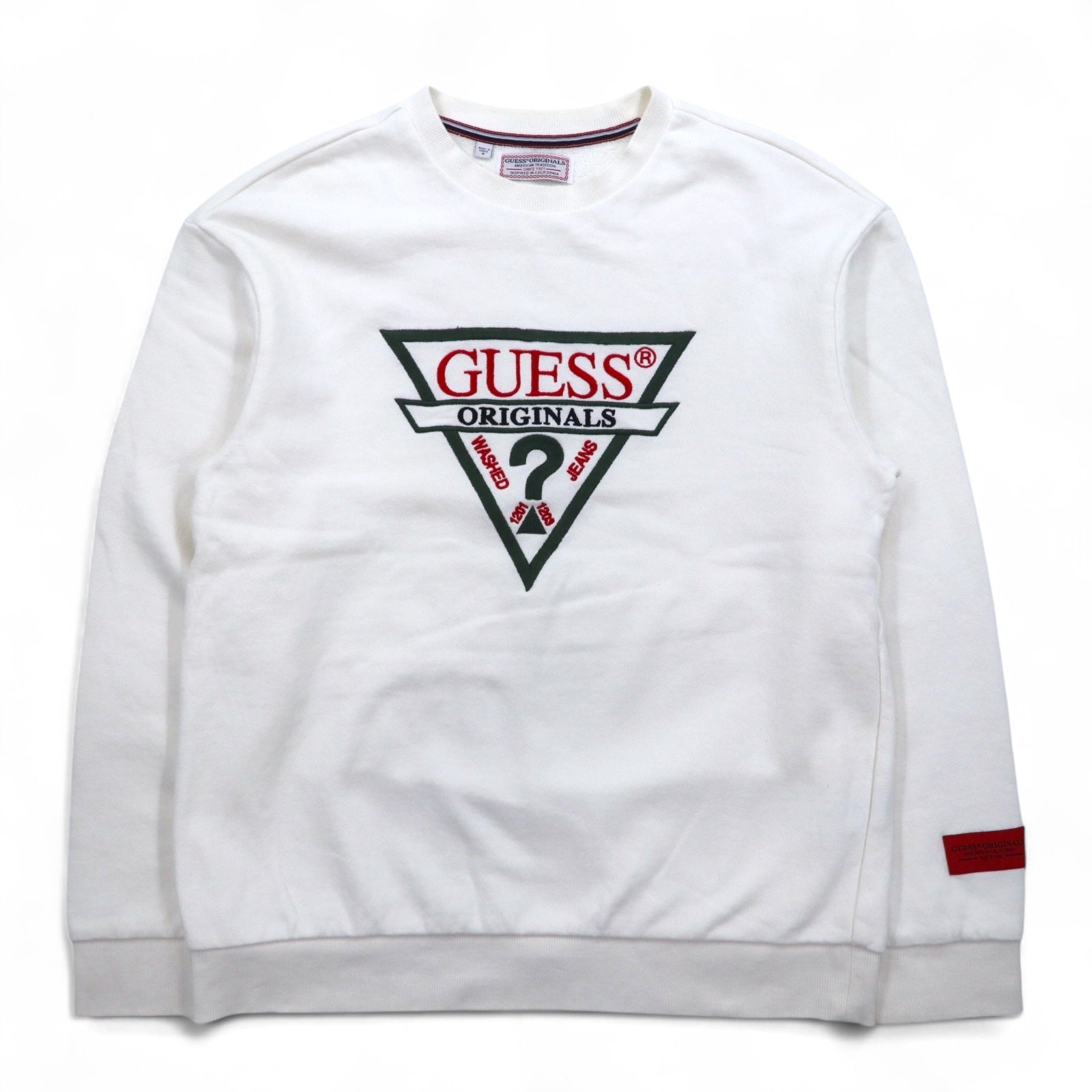 GUESS ORIGINALS Felpa con ricamo logo a triangolo, taglia M, bianca, in cotone