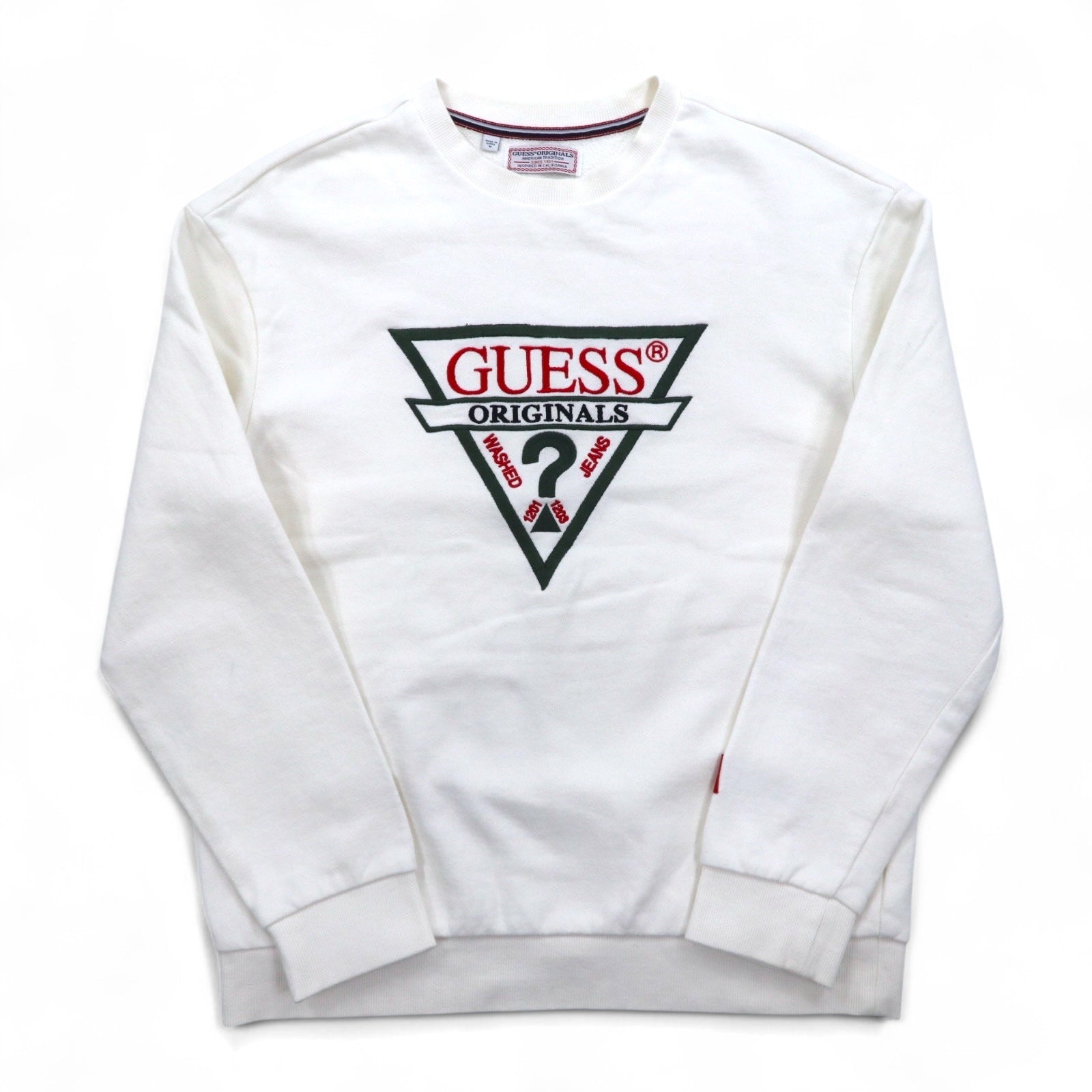 GUESS ORIGINALS Felpa con ricamo logo a triangolo, taglia M, bianca, in cotone