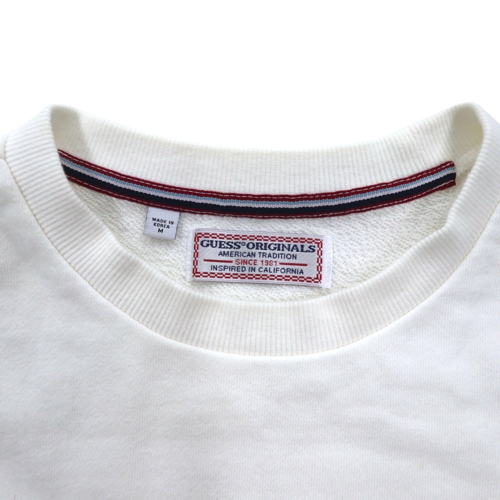 GUESS ORIGINALS Felpa con ricamo logo a triangolo, taglia M, bianca, in cotone