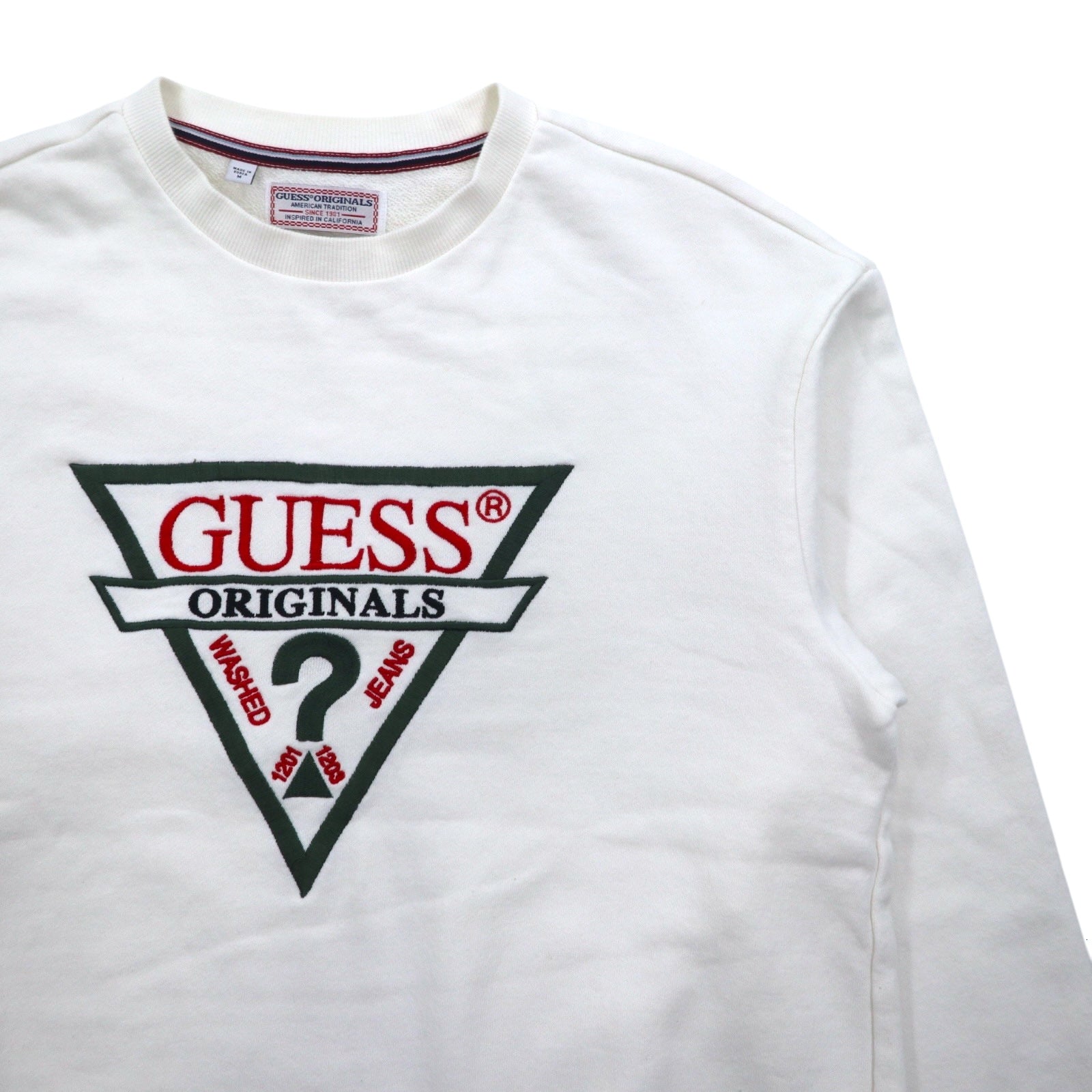 GUESS ORIGINALS Felpa con ricamo logo a triangolo, taglia M, bianca, in cotone
