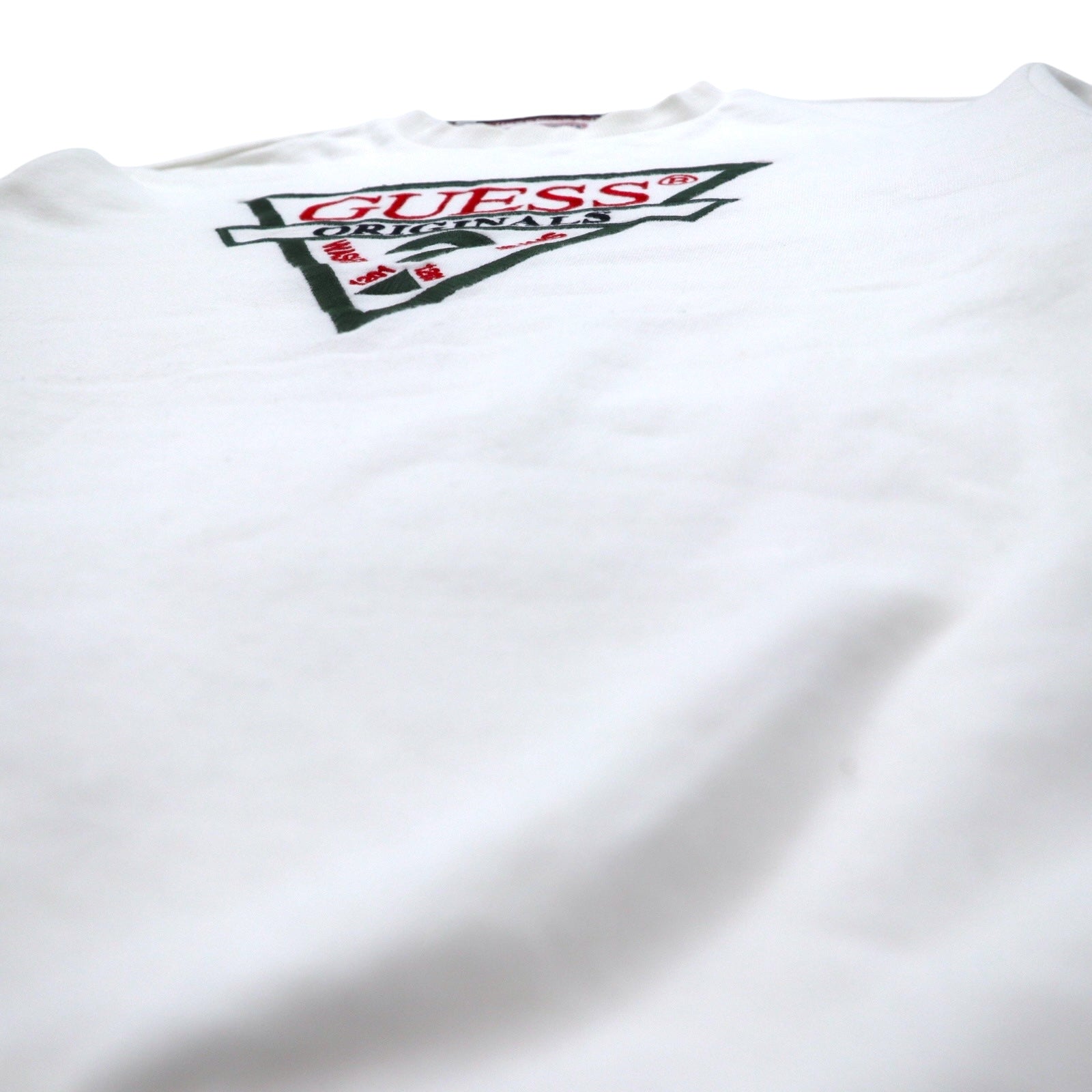 GUESS ORIGINALS Felpa con ricamo logo a triangolo, taglia M, bianca, in cotone