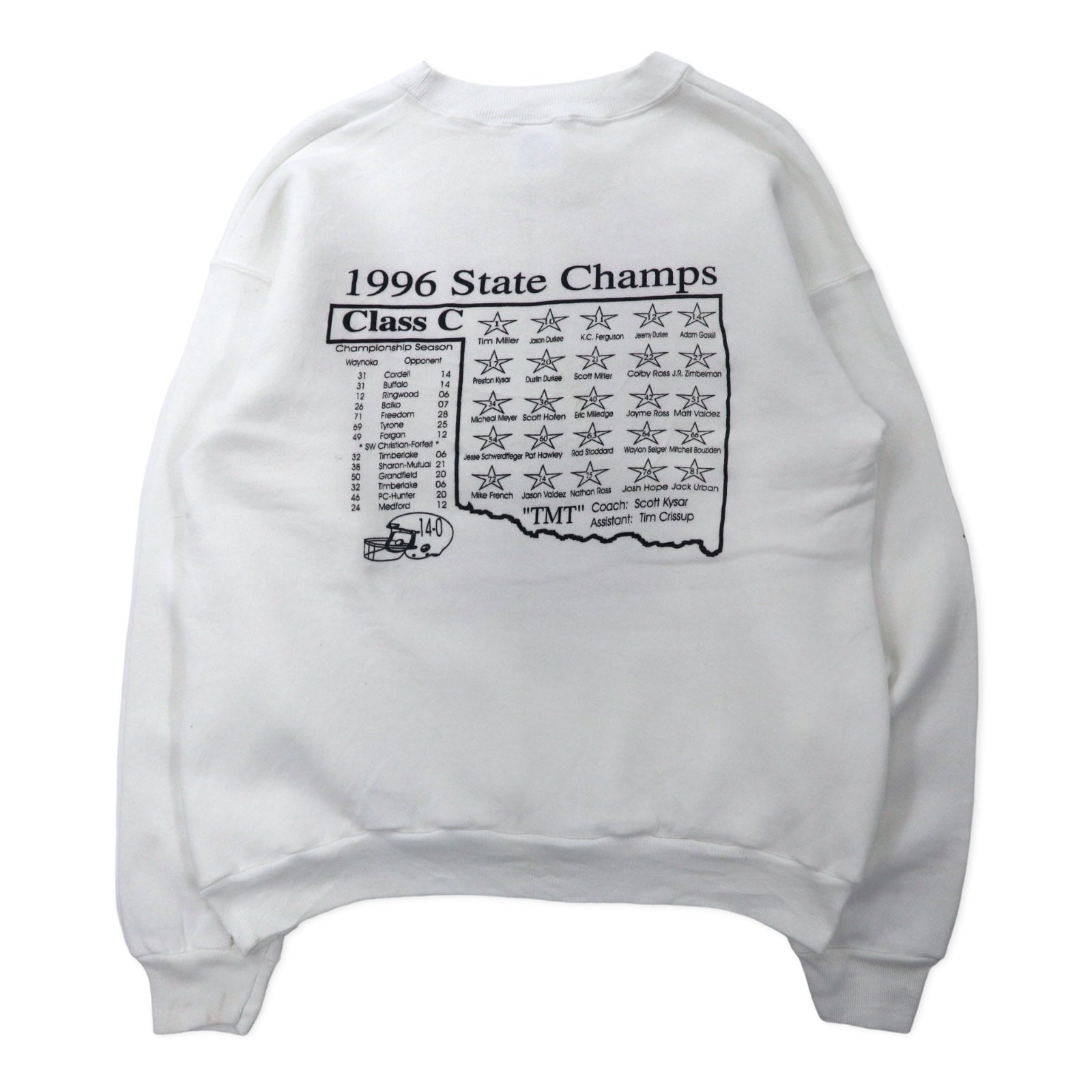 Hanes USA 90s ACTIVE WEAR Felpa Stampa Football L Bianca Cotone Felpata Stampa Fronte/Retro WAYNOKA RAILS