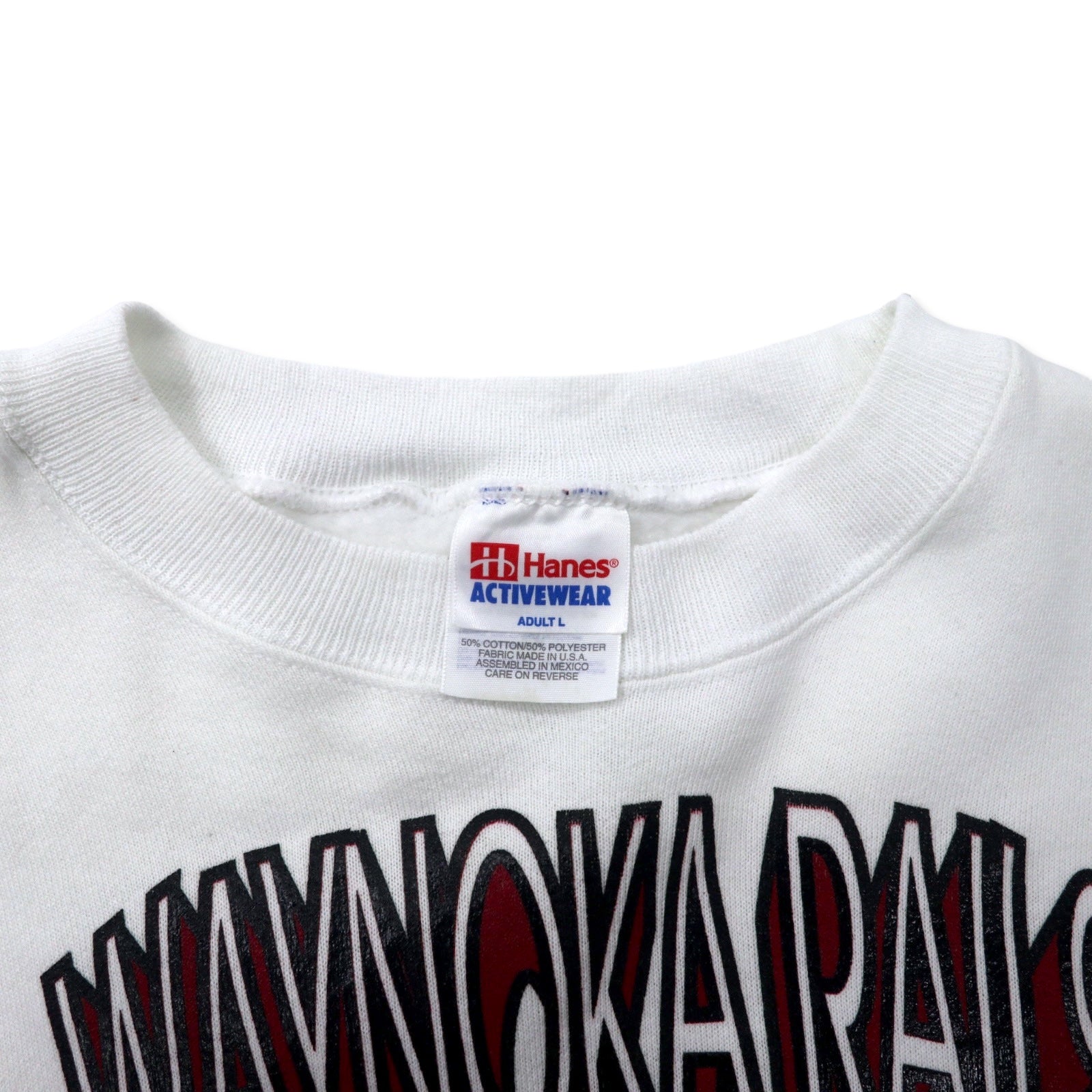 Hanes USA 90s ACTIVE WEAR Felpa Stampa Football L Bianca Cotone Felpata Stampa Fronte/Retro WAYNOKA RAILS