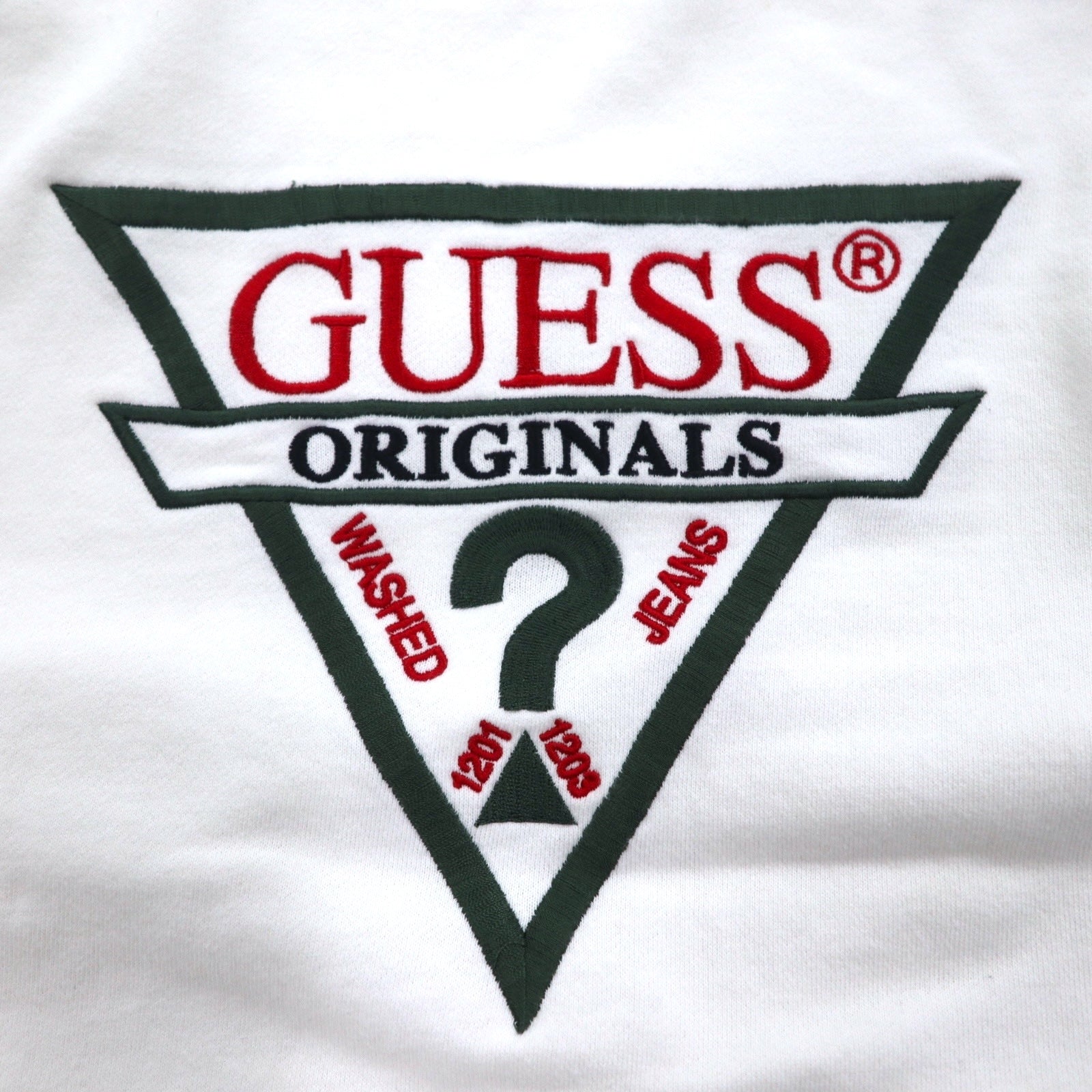 GUESS ORIGINALS Felpa con ricamo logo a triangolo, taglia M, bianca, in cotone