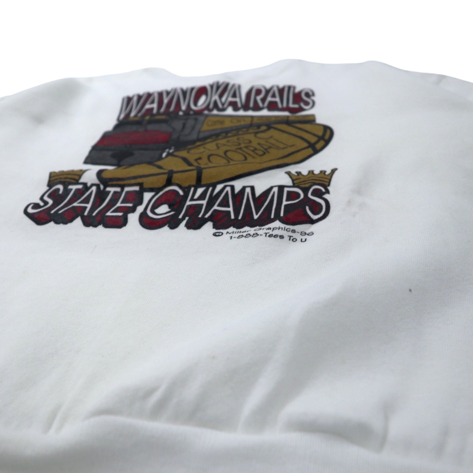 Hanes USA 90s ACTIVE WEAR Felpa Stampa Football L Bianca Cotone Felpata Stampa Fronte/Retro WAYNOKA RAILS