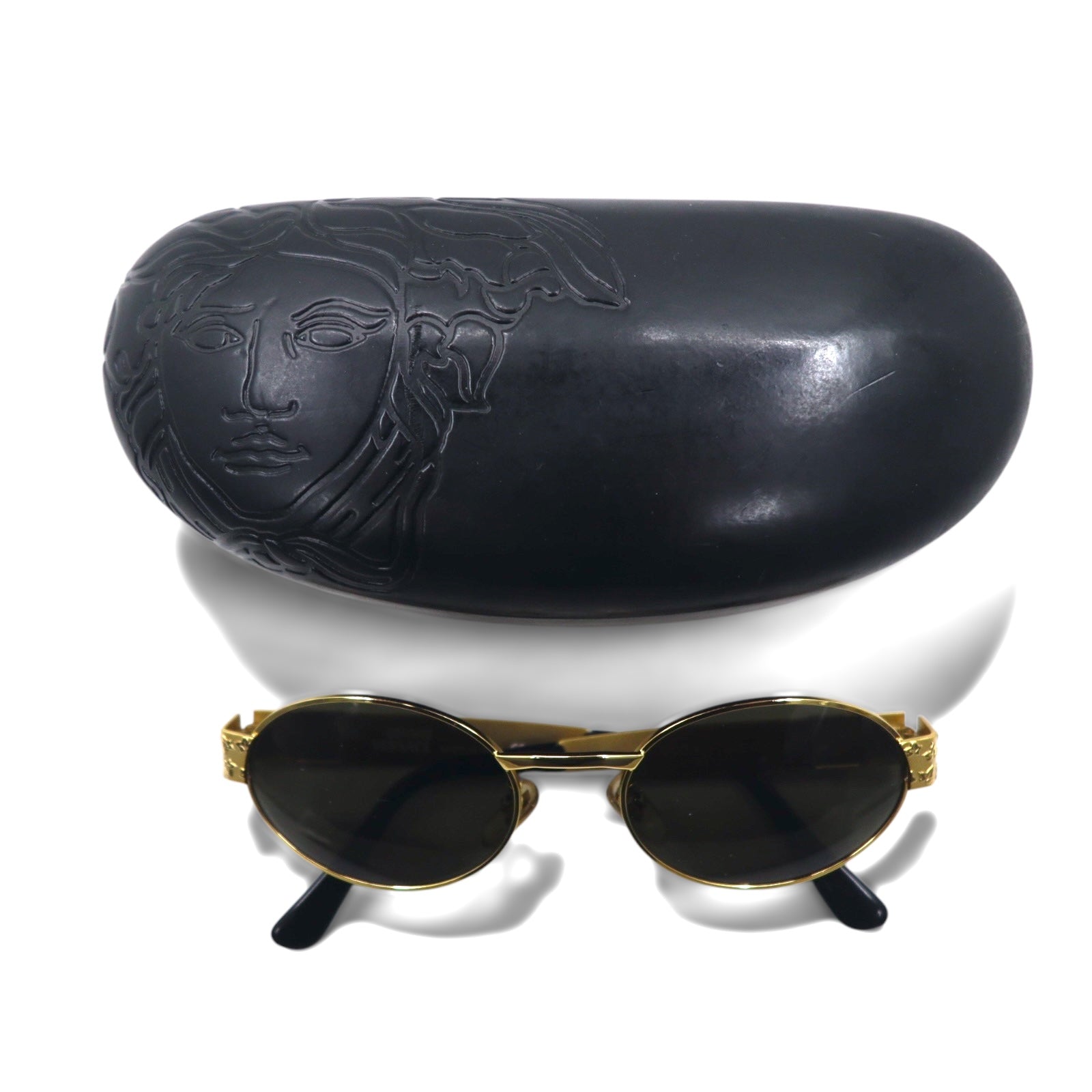GIANNI VERSACE ヴィンテージ イタリア製 メデューサ ガンメタル サングラス オーバル ゴールド X01 58M