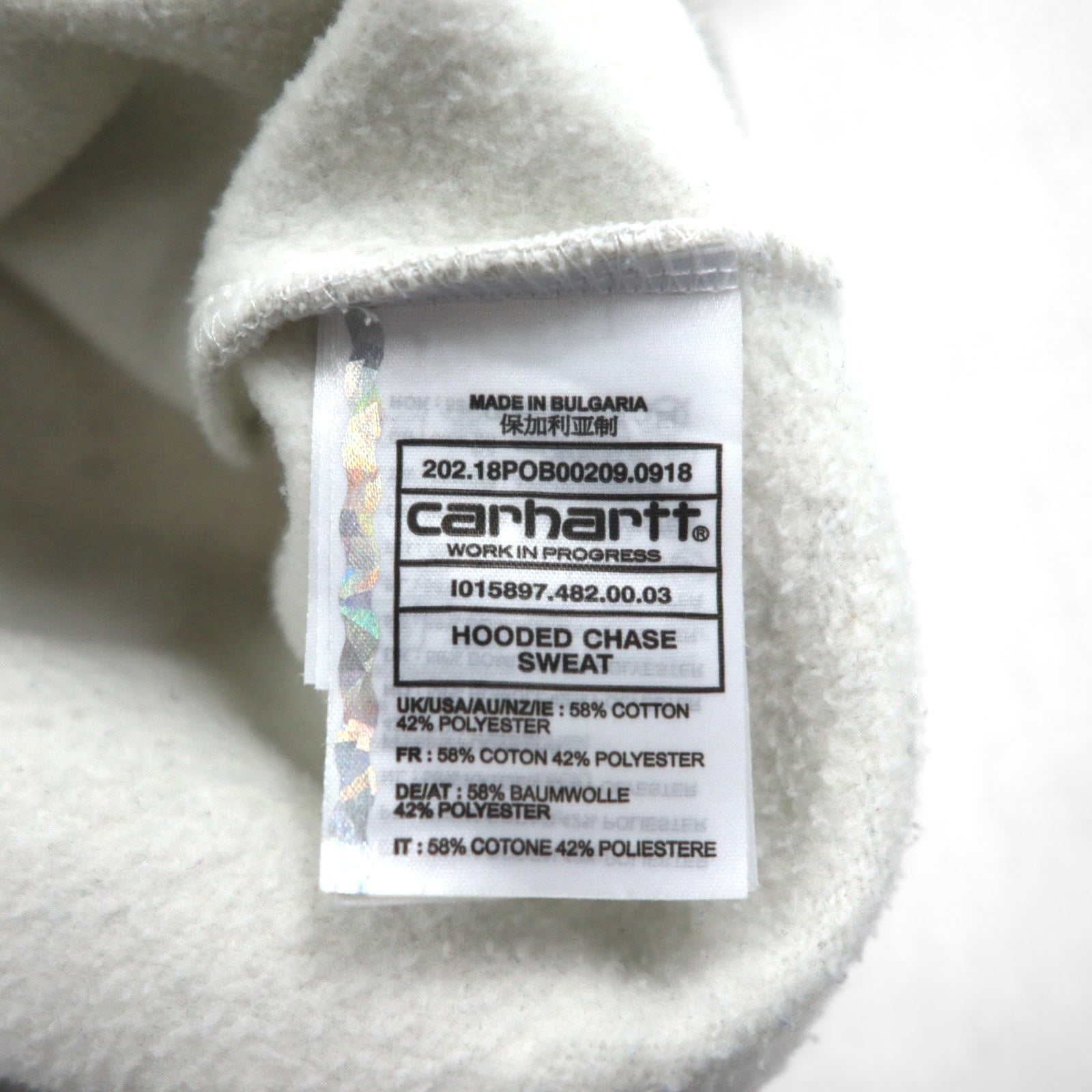 Carhartt WIP felpa con cappuccio pullover HOODED CHASE SWEATSHIRT L tinta unita tasche interno felpato I015897 Made in Bulgaria