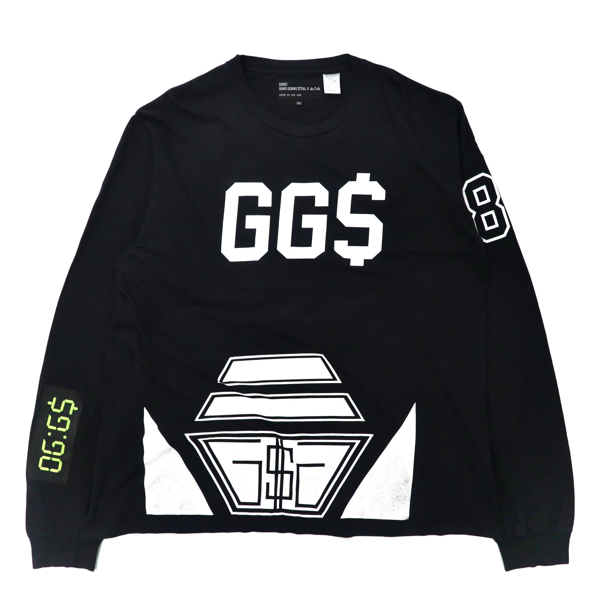 GUNS GERMS STEAL (GGS) T-shirt a maniche lunghe oversize XL, nera, in cotone, stampata, made in USA
