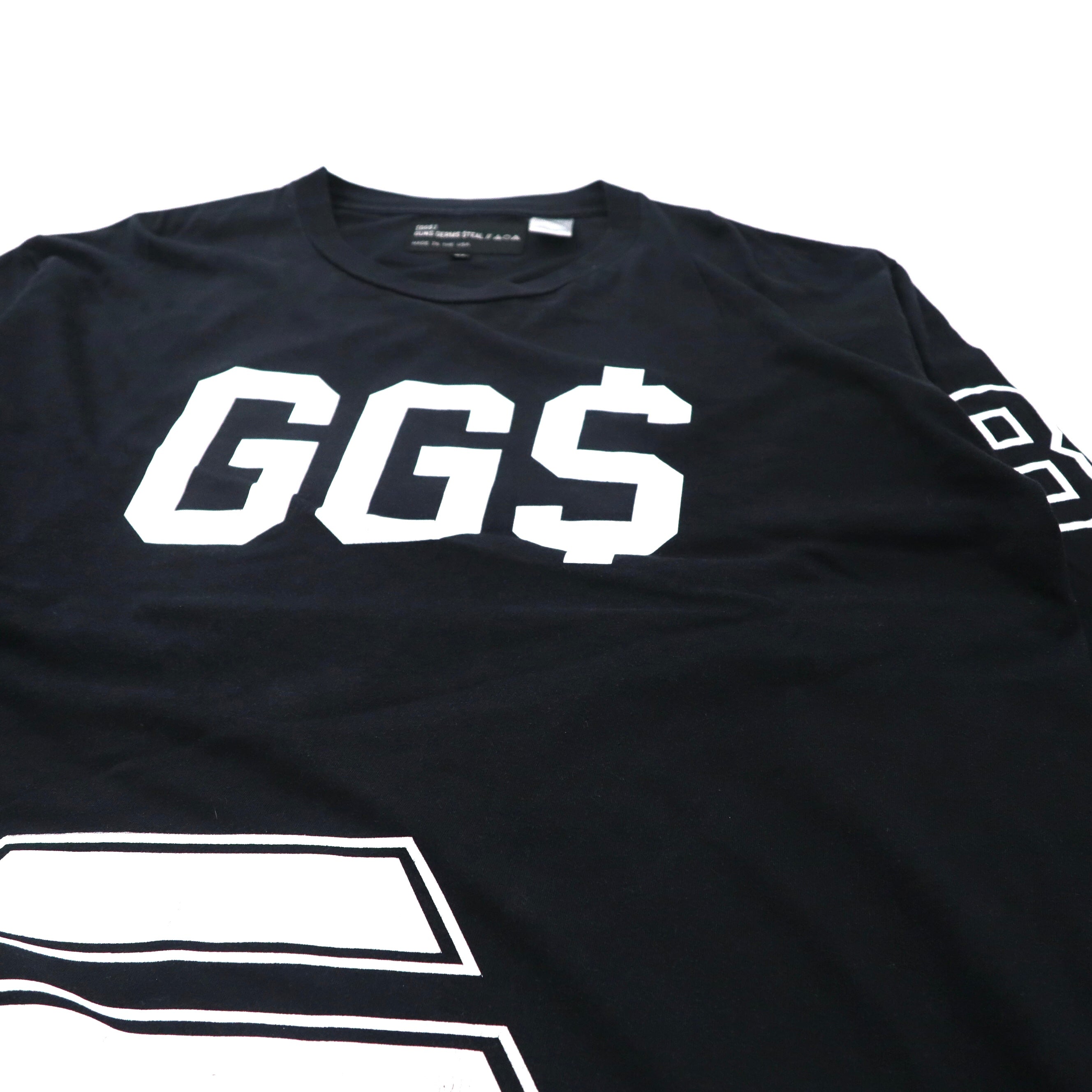 GUNS GERMS STEAL (GGS) T-shirt a maniche lunghe oversize XL, nera, in cotone, stampata, made in USA