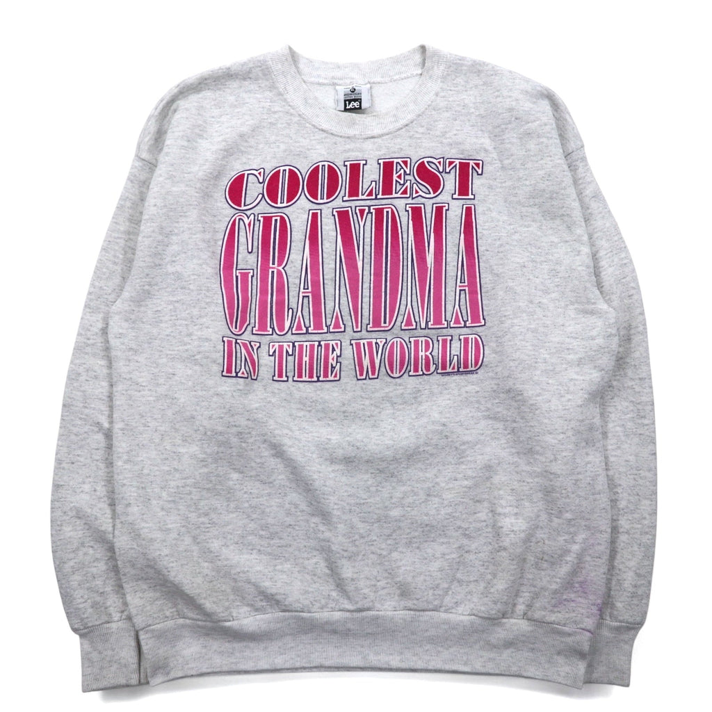 USA, anni '90, felpa stampata Lee, taglia XL, colore grigio, scritta "COOLEST GRANDMA IN THE WORLD"