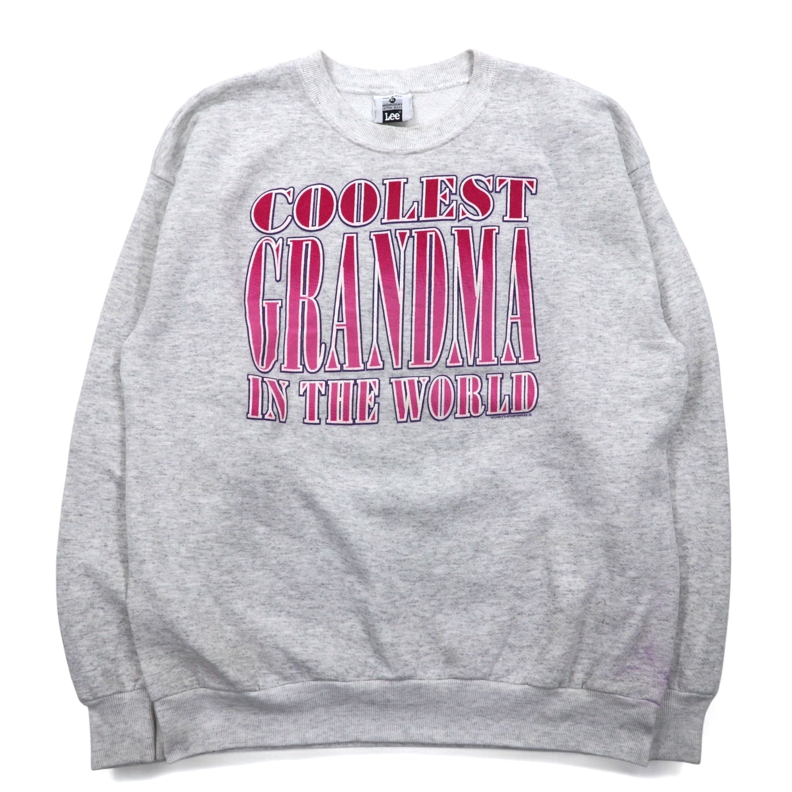 USA, anni '90, felpa stampata Lee, taglia XL, colore grigio, scritta "COOLEST GRANDMA IN THE WORLD"