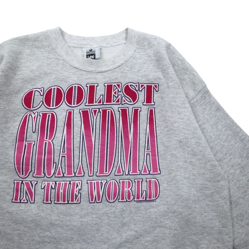 USA, anni '90, felpa stampata Lee, taglia XL, colore grigio, scritta "COOLEST GRANDMA IN THE WORLD"