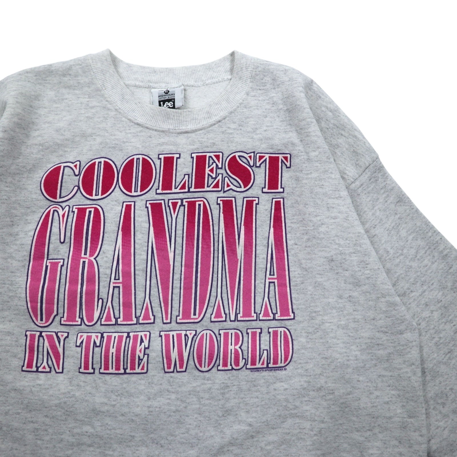 USA, anni '90, felpa stampata Lee, taglia XL, colore grigio, scritta "COOLEST GRANDMA IN THE WORLD"