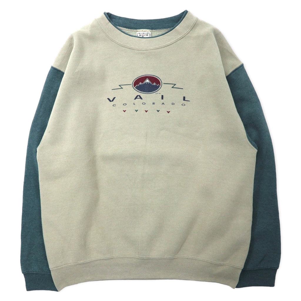 ALORE USA製 90年代 プリント スウェット L ベージュ グレー コットン 裏起毛 VAIL COLORADO