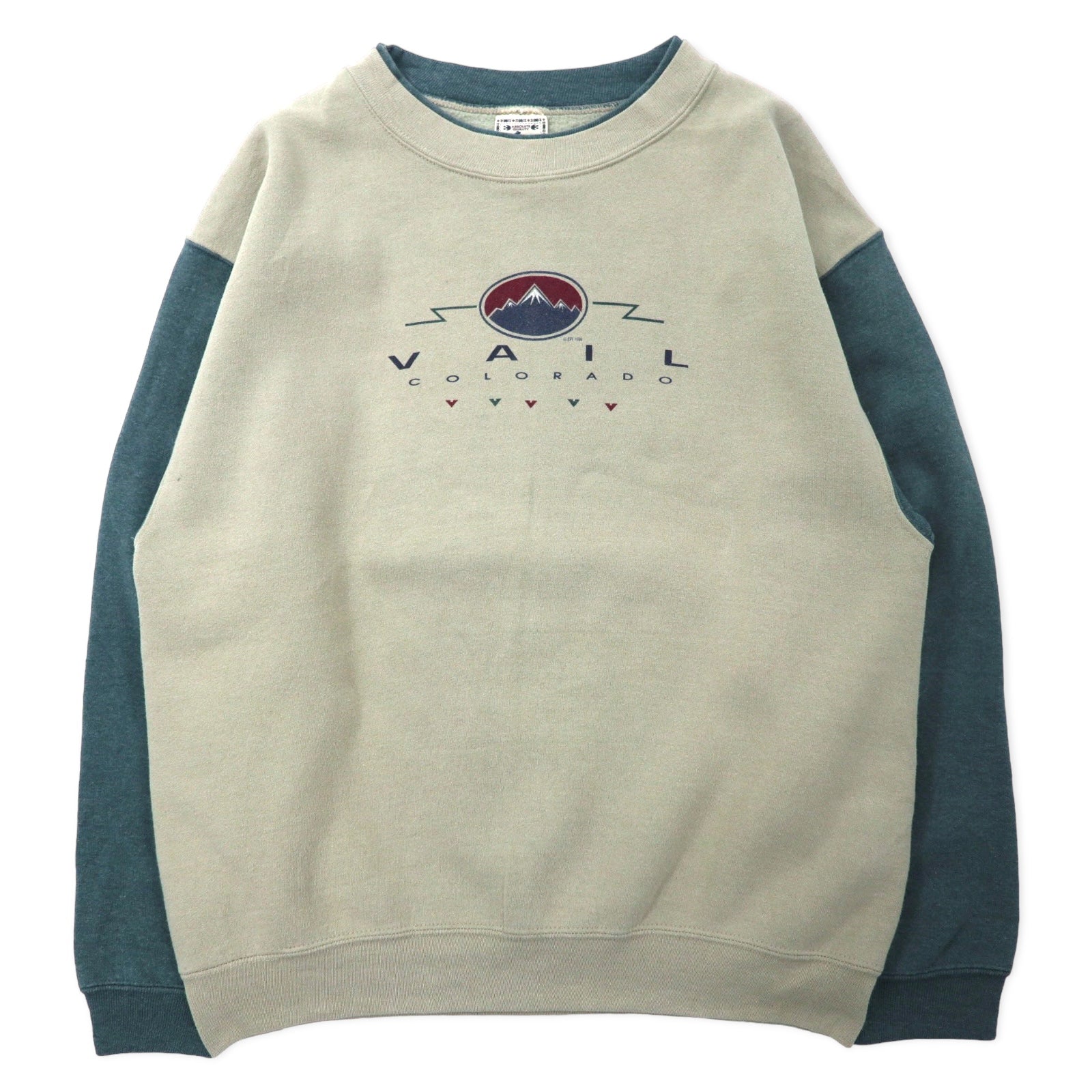 ALORE USA製 90年代 プリント スウェット L ベージュ グレー コットン 裏起毛 VAIL COLORADO