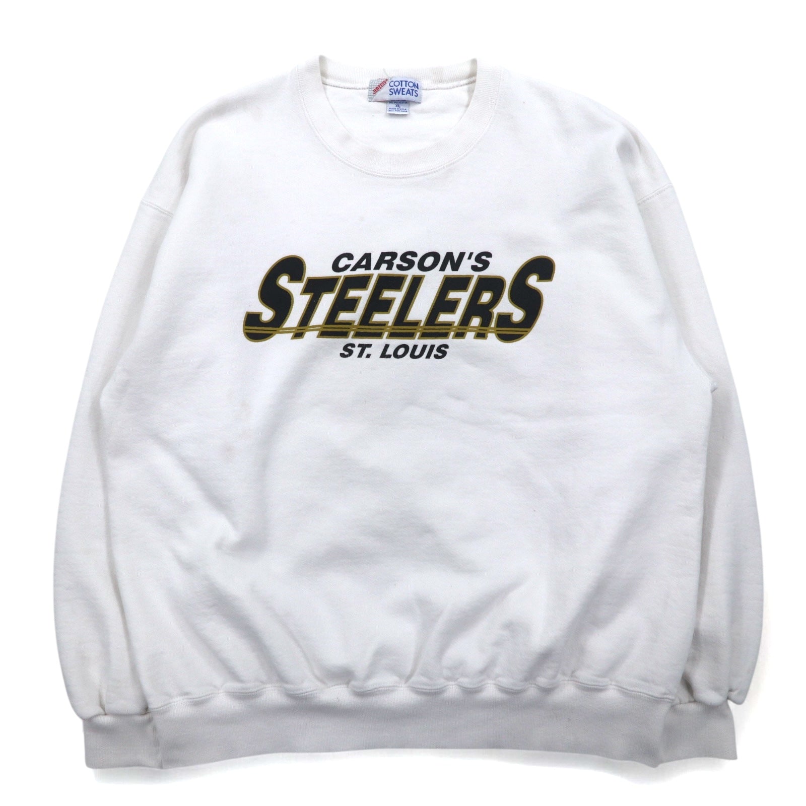 Felpa stampata in cotone JERZEES, anni '90, Made in USA, taglia XL, colore bianco, motivo CARSON'S STEELERS