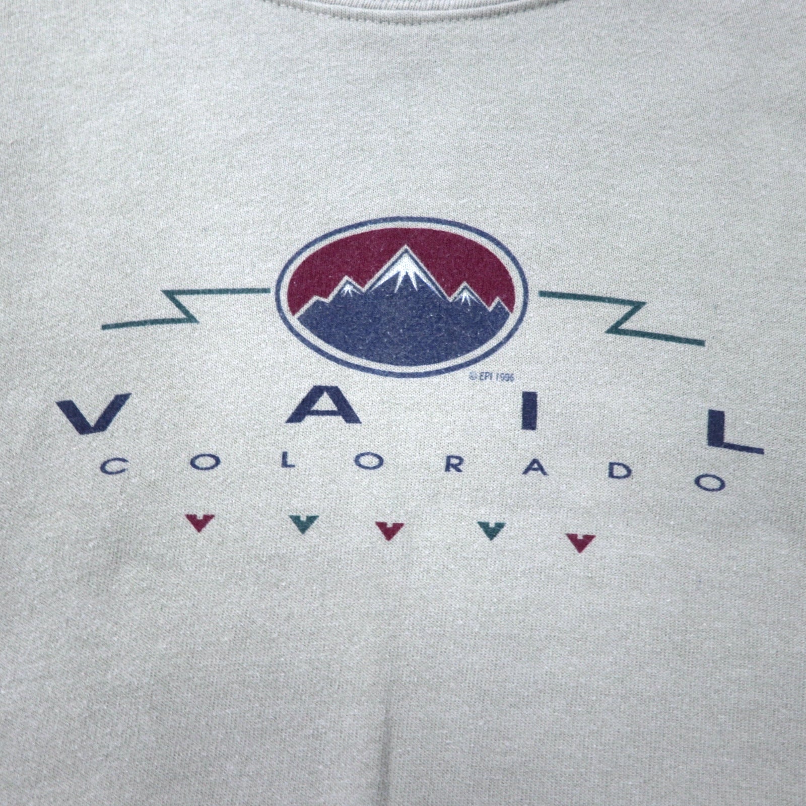 ALORE USA製 90年代 プリント スウェット L ベージュ グレー コットン 裏起毛 VAIL COLORADO