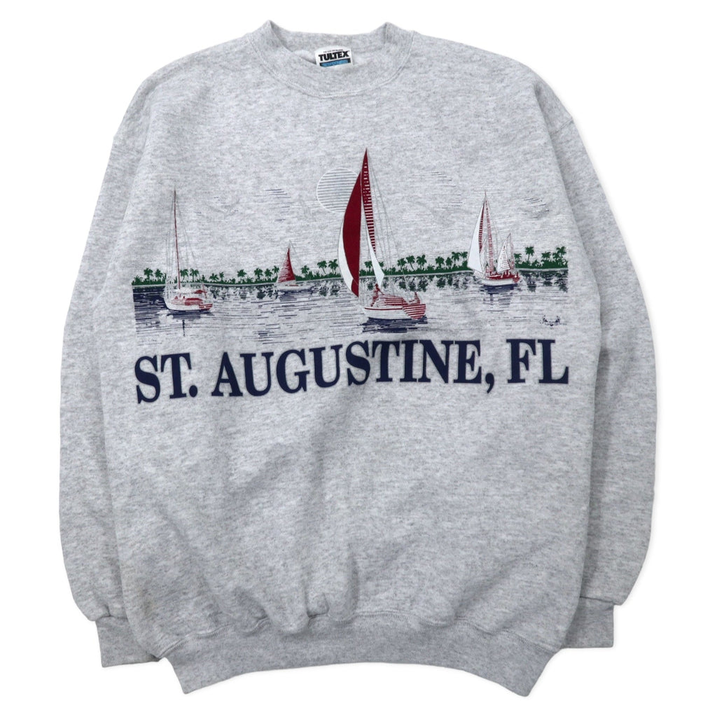 TULTEX 90年代 プリント スウェット M グレー コットン 裏起毛 ST. AUGUSTINE FL メキシコ製