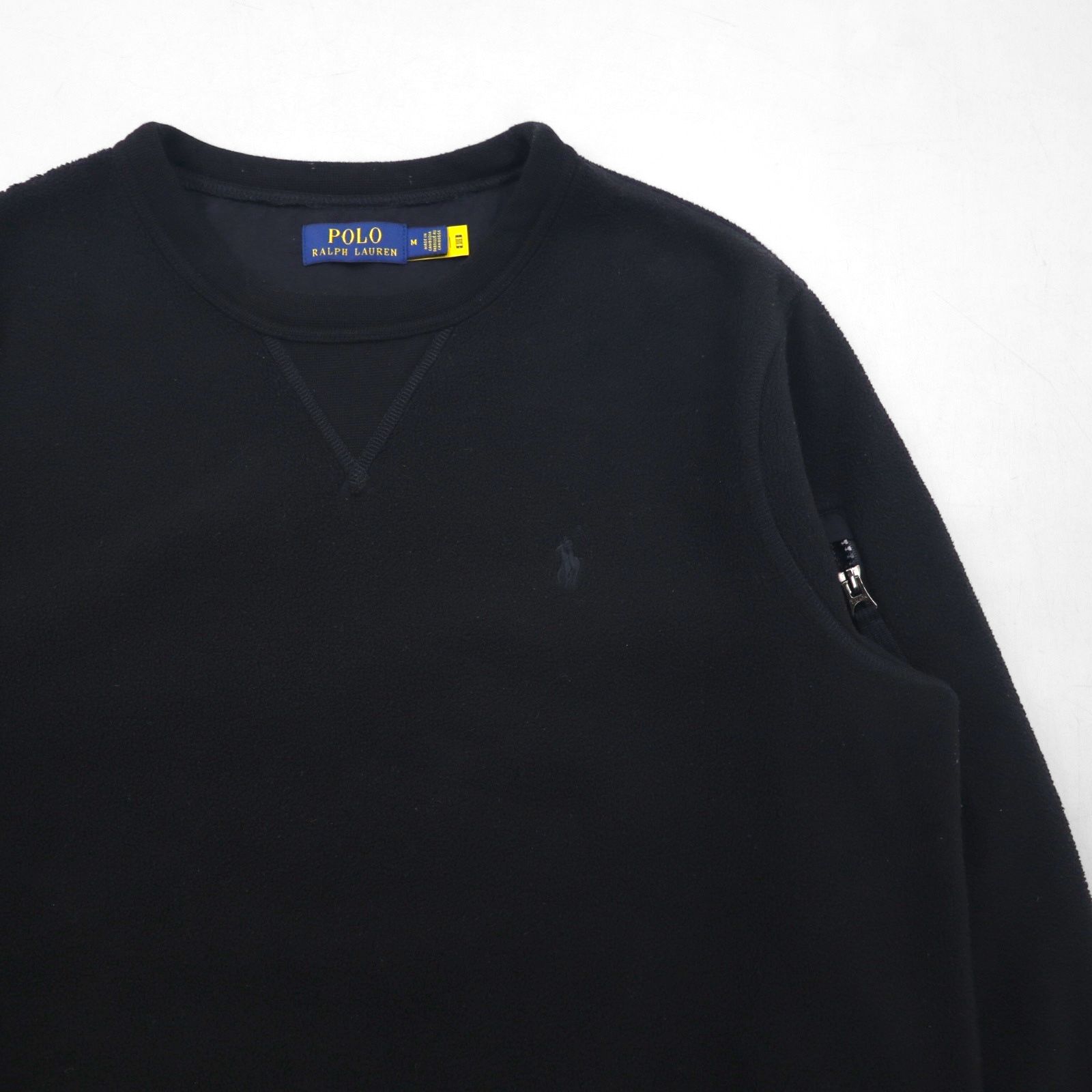 Polo Ralph Lauren 前V 起毛 スウェット トレーナー M ブラック フリース 肩ポケット スモールポニー刺繡