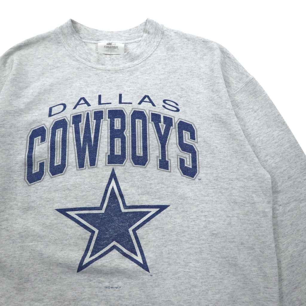 STARTER Made in USA Anni '90 NFL Felpa stampata L Grigio DALLAS COWBOYS Logo ad arco