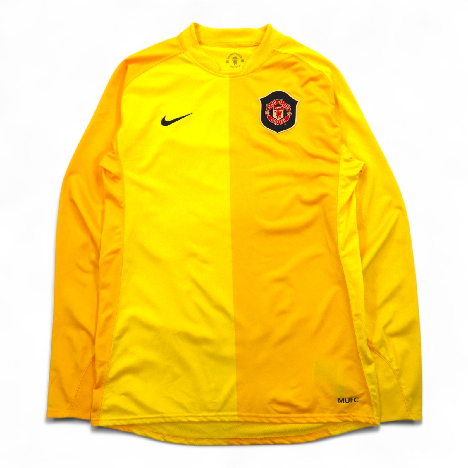 NIKE Anni 2000 Manchester United Maglia da Gioco Calcio Uniforme Maglia a Maniche Lunghe L Giallo DRI-FIT