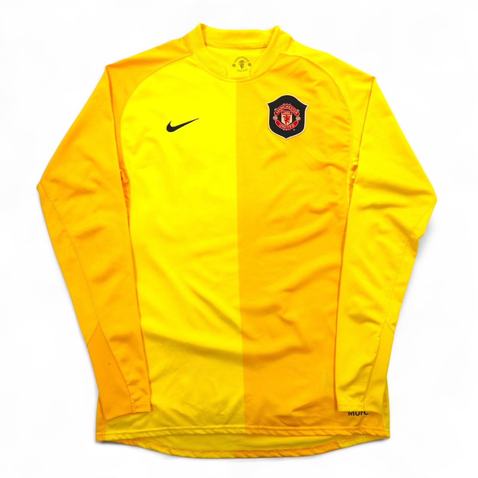 NIKE Anni 2000 Manchester United Maglia da Gioco Calcio Uniforme Maglia a Maniche Lunghe L Giallo DRI-FIT
