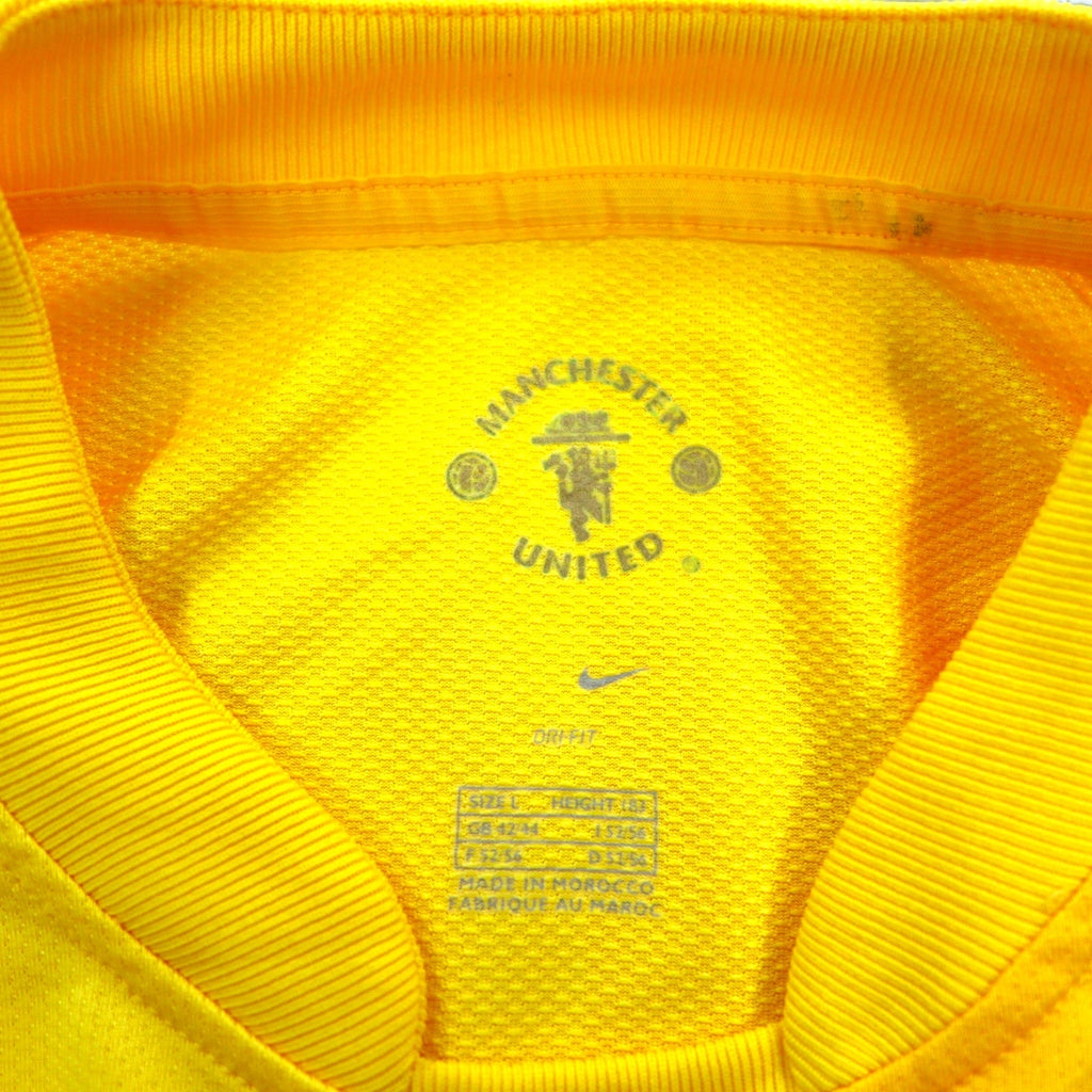 NIKE Anni 2000 Manchester United Maglia da Gioco Calcio Uniforme Maglia a Maniche Lunghe L Giallo DRI-FIT