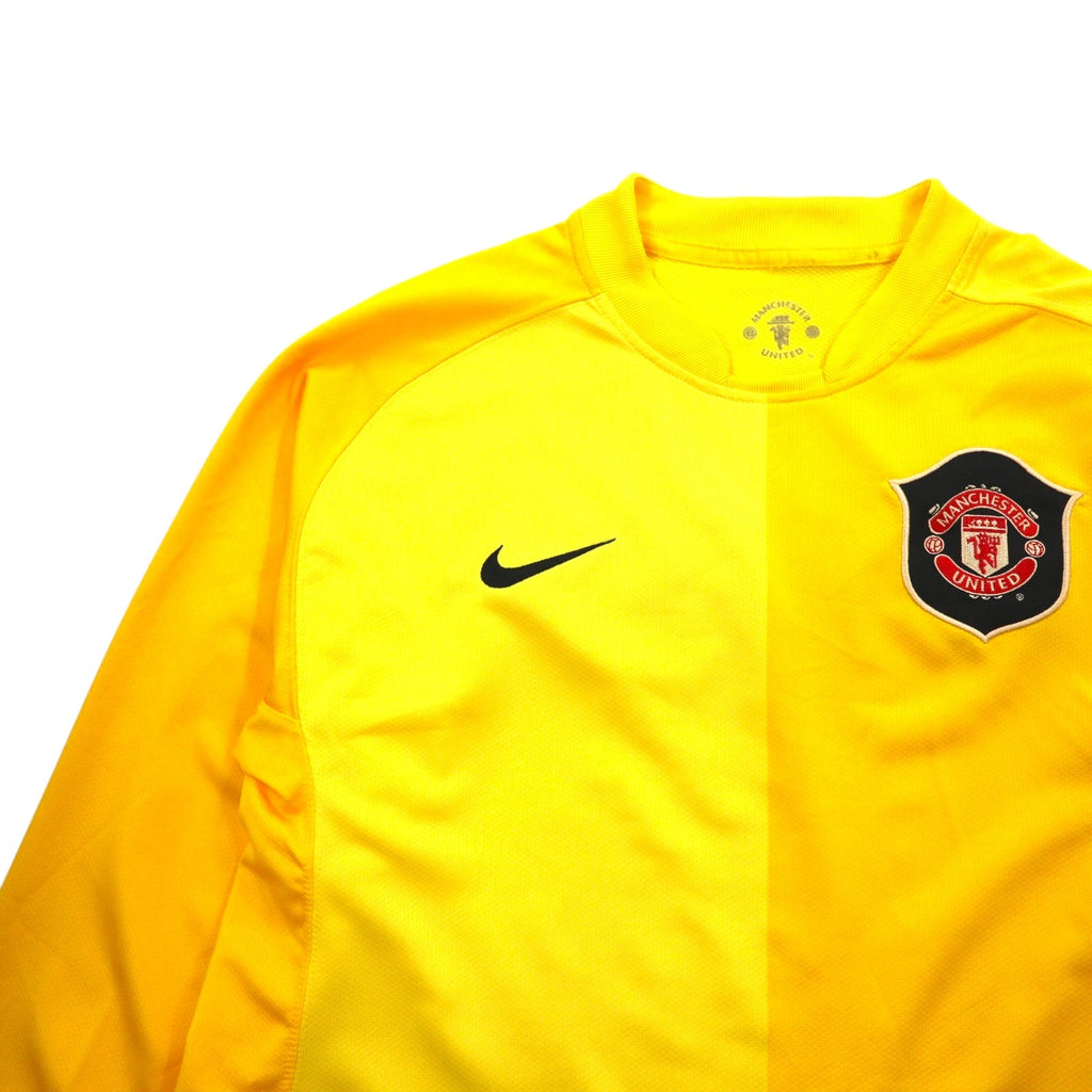 NIKE Anni 2000 Manchester United Maglia da Gioco Calcio Uniforme Maglia a Maniche Lunghe L Giallo DRI-FIT