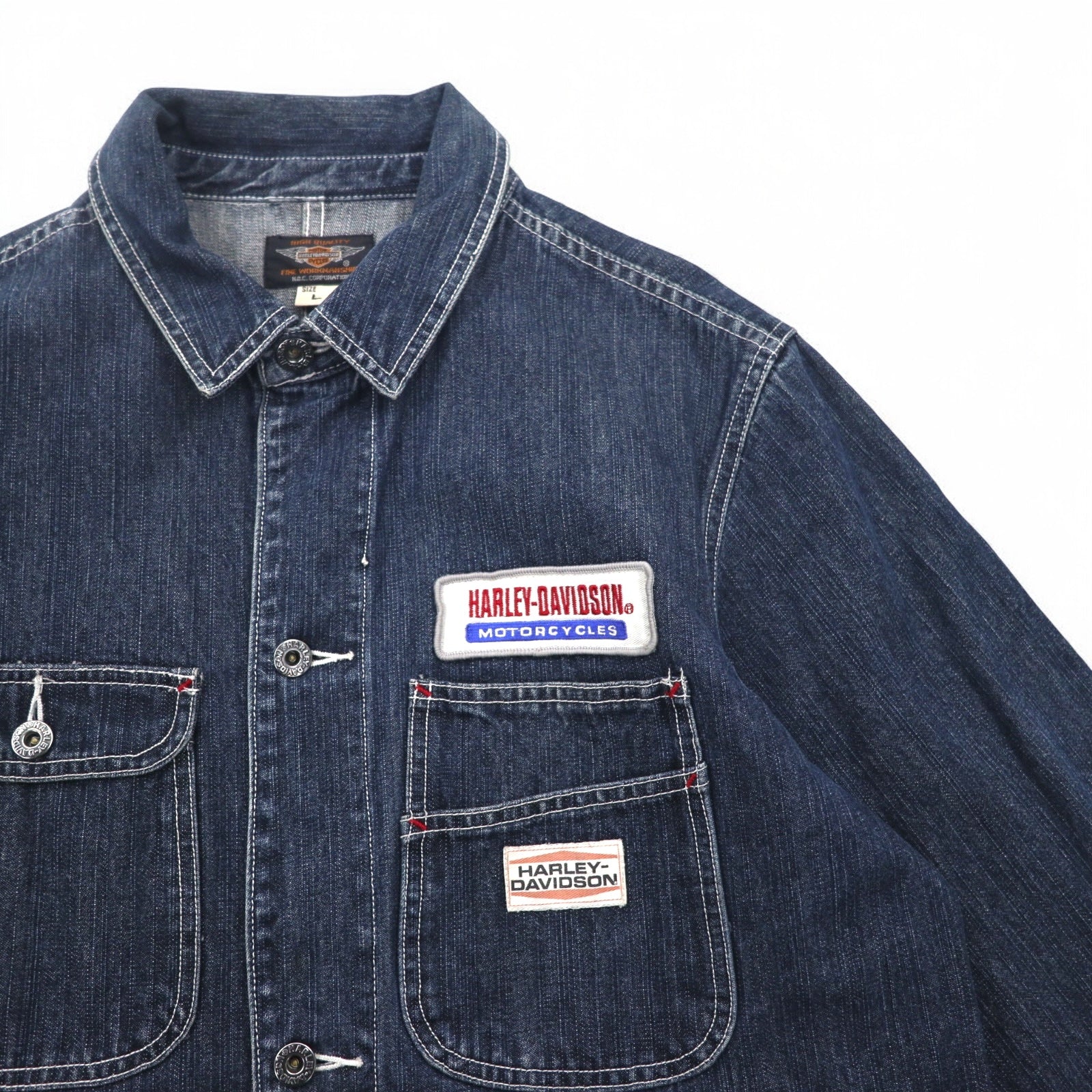 HARLEY DAVIDSON Salopette in denim L indaco blu cotone toppa