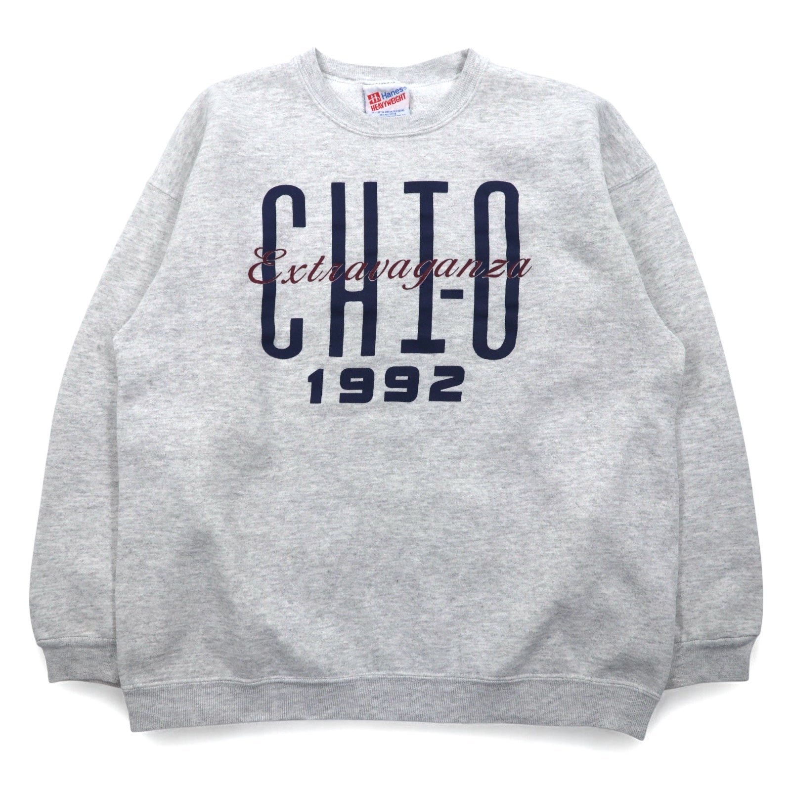 Hanes anni '90, made in USA, felpa stampata pesante, XL, grigio, cotone, 1992