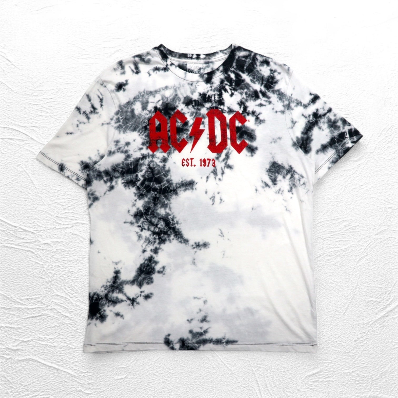 T-shirt AC/DC ufficiale, band rock, taglia L, bianca, tie-dye, cotone