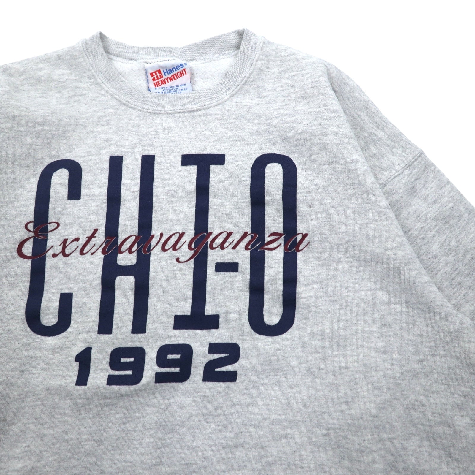 Hanes anni '90, made in USA, felpa stampata pesante, XL, grigio, cotone, 1992