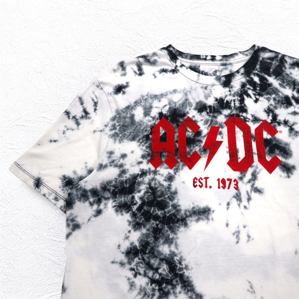 T-shirt AC/DC ufficiale, band rock, taglia L, bianca, tie-dye, cotone