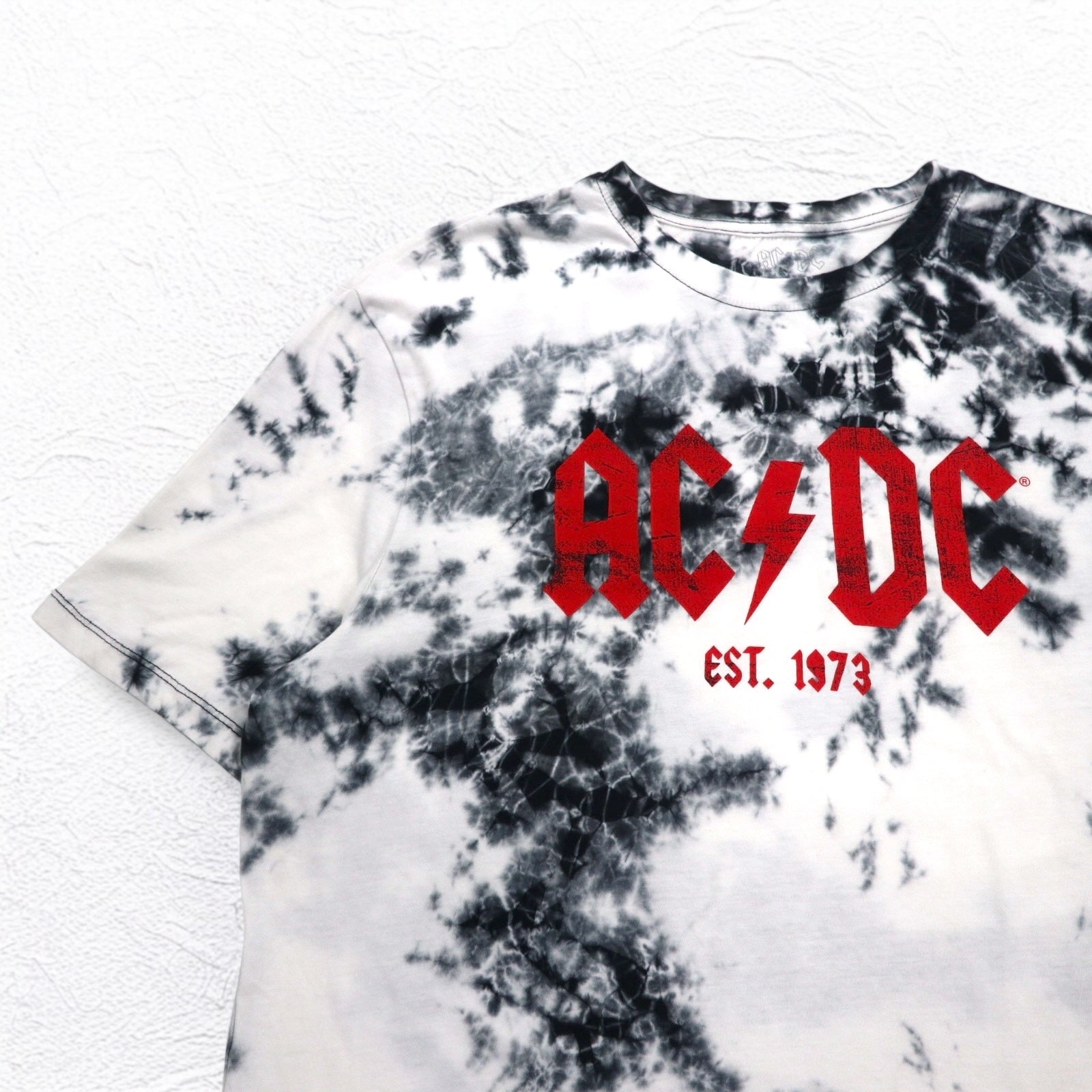 T-shirt AC/DC ufficiale, band rock, taglia L, bianca, tie-dye, cotone