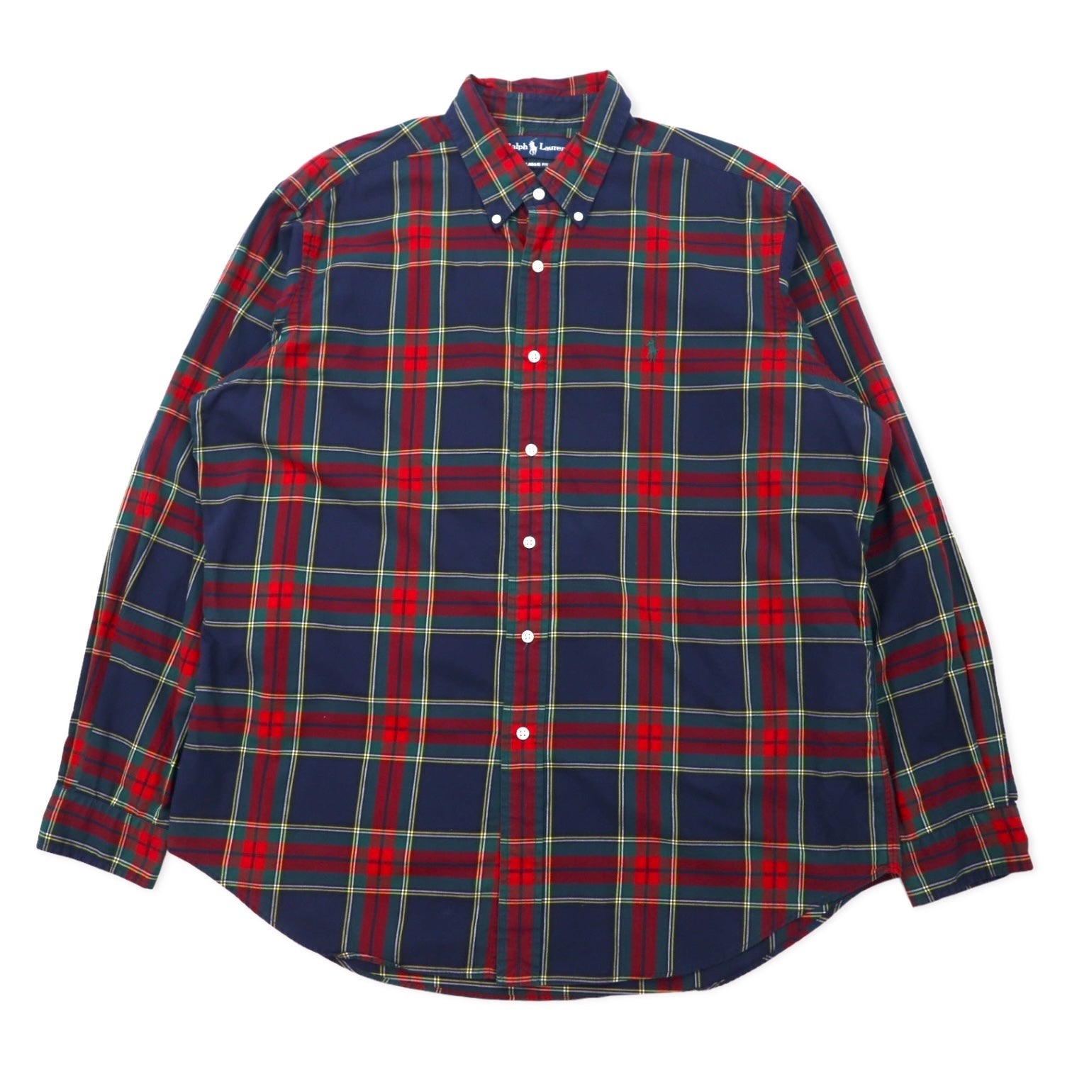 Ralph Lauren anni '90 camicia button-down classic fit XL a quadri rossi e blu navy in cotone con piccolo logo pony ricamato