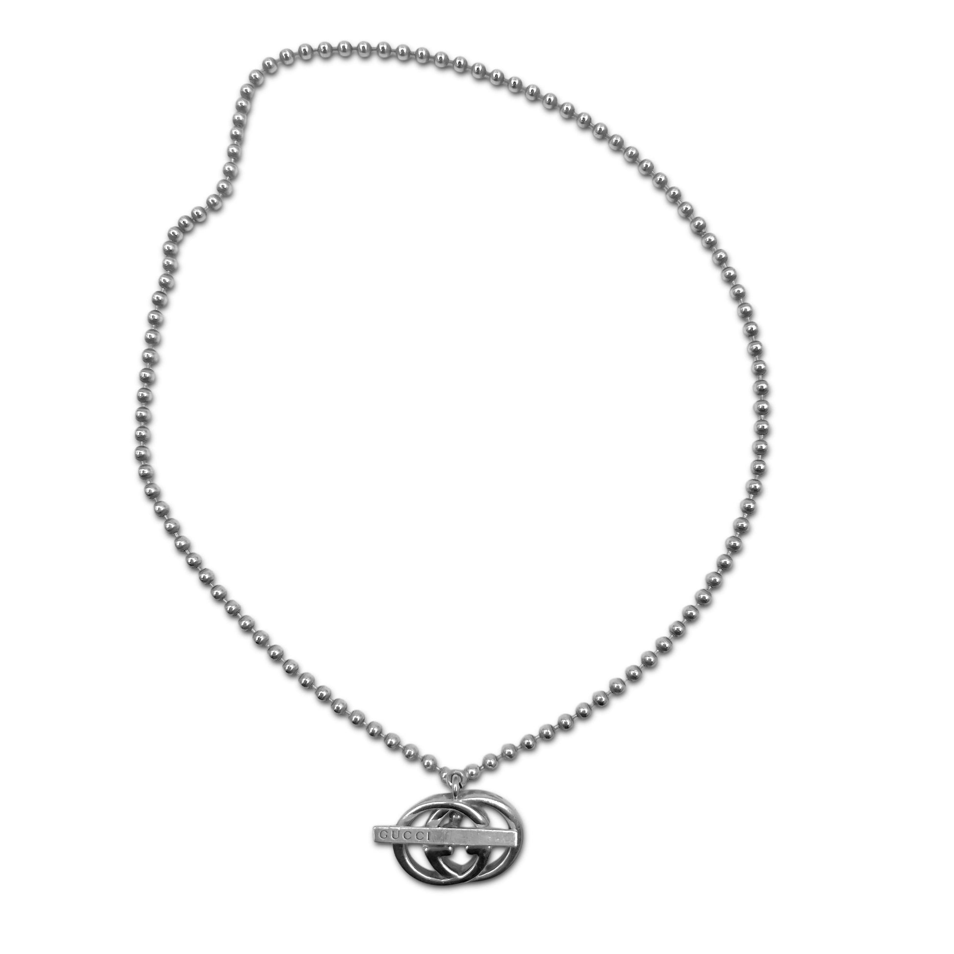 GUCCI Italy 2WAY Collana Bracciale Interlocking G Toggle Argento Catena a Sfera AG925