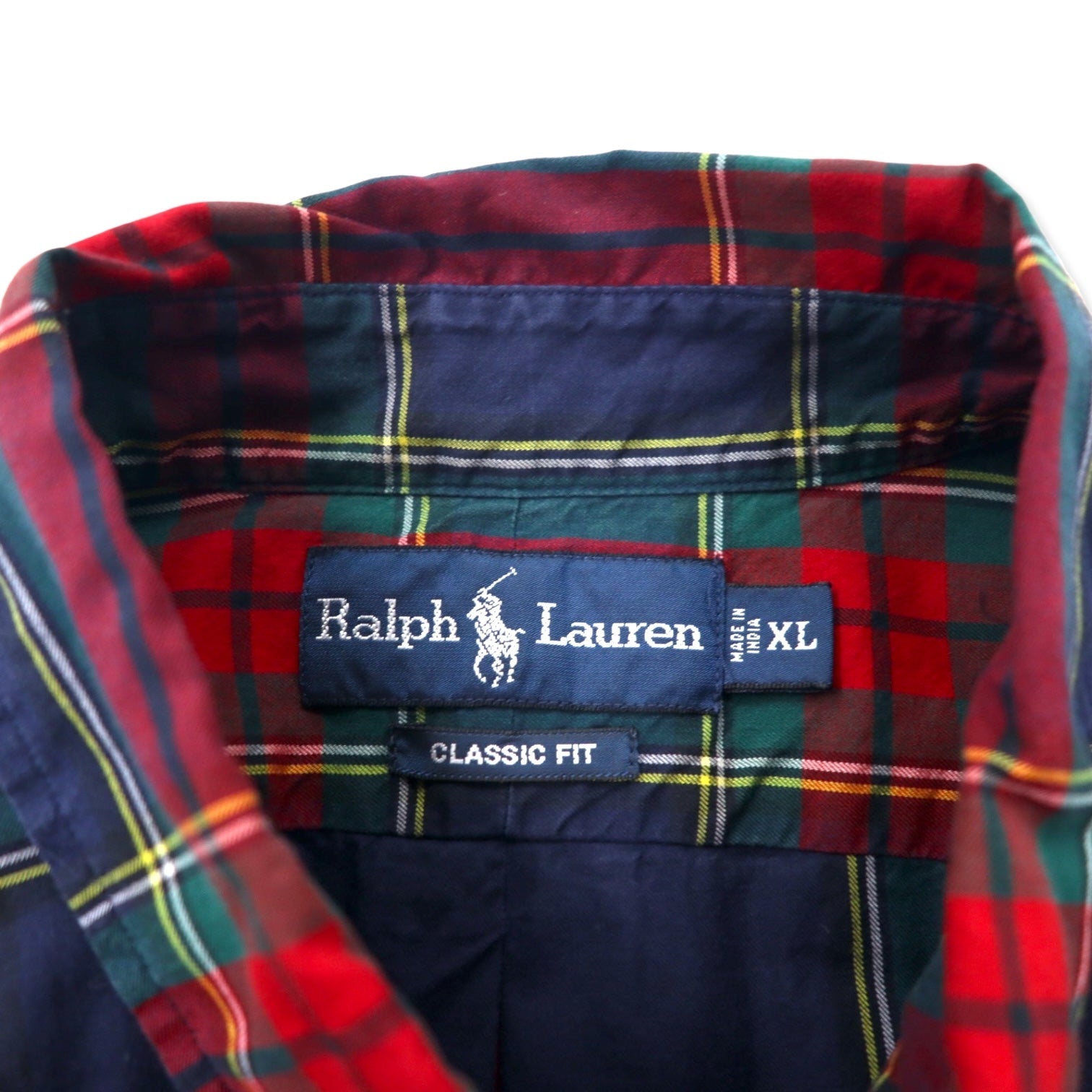 Ralph Lauren anni '90 camicia button-down classic fit XL a quadri rossi e blu navy in cotone con piccolo logo pony ricamato